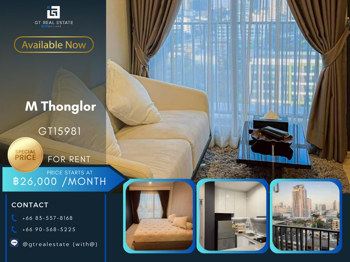 For RentCondoSukhumvit, Asoke, Thonglor : ✨ GT15981 | Condo M Thonglor 10, convenient travel, near BTS, there is a shuttle, beautiful room, fully furnished. Ready to move in immediately!!