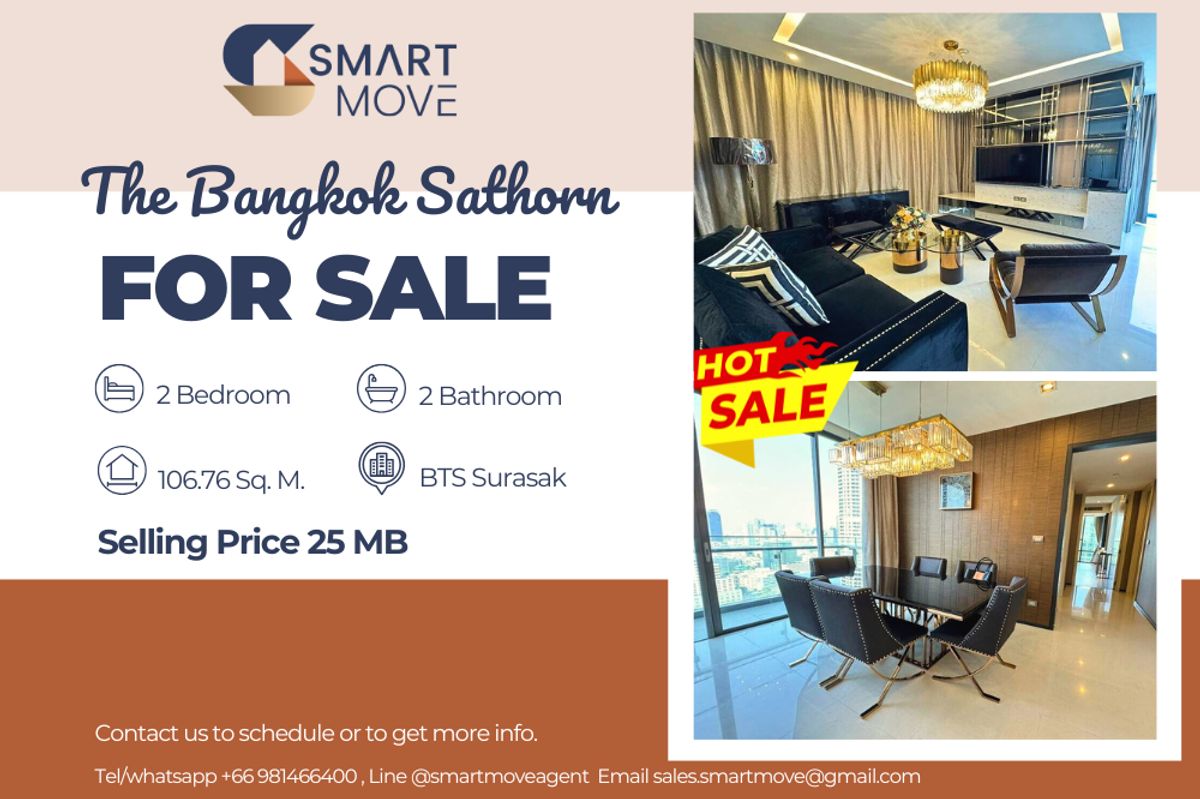 ขายคอนโดสาทร นราธิวาส : 🔥 ขายพร้อมผู้เช่า !! ห้องหายาก !!🔥 Code C20241100060..........The Bangkok Sathorn, 2 ห้องนอน, 2 ห้องน้ำ, วิวแม่น้ำ, ชั้นสูง 28++, แต่งครบ, ขายขาดทุน!!