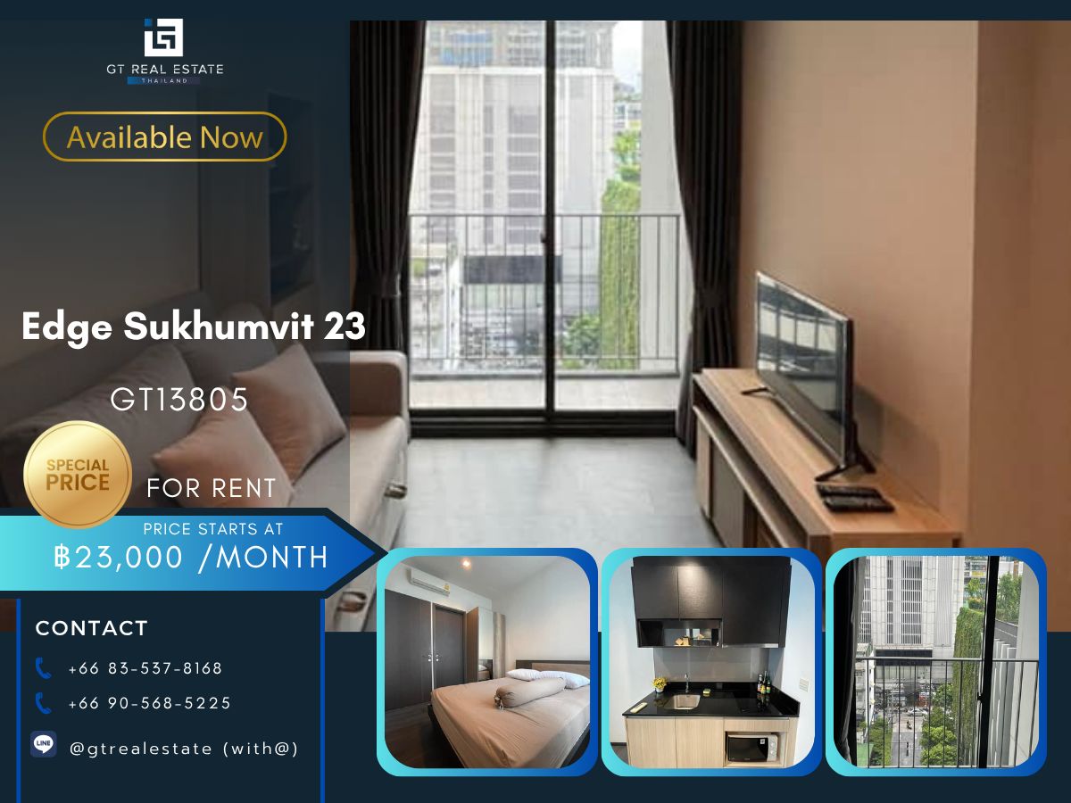 For RentCondoSukhumvit, Asoke, Thonglor : Edge Sukhumvit 23 Convenient transportation, convenient to travel near the BTS train, have a beautiful room shuttle, complete furniture. Ready to stay immediately !!