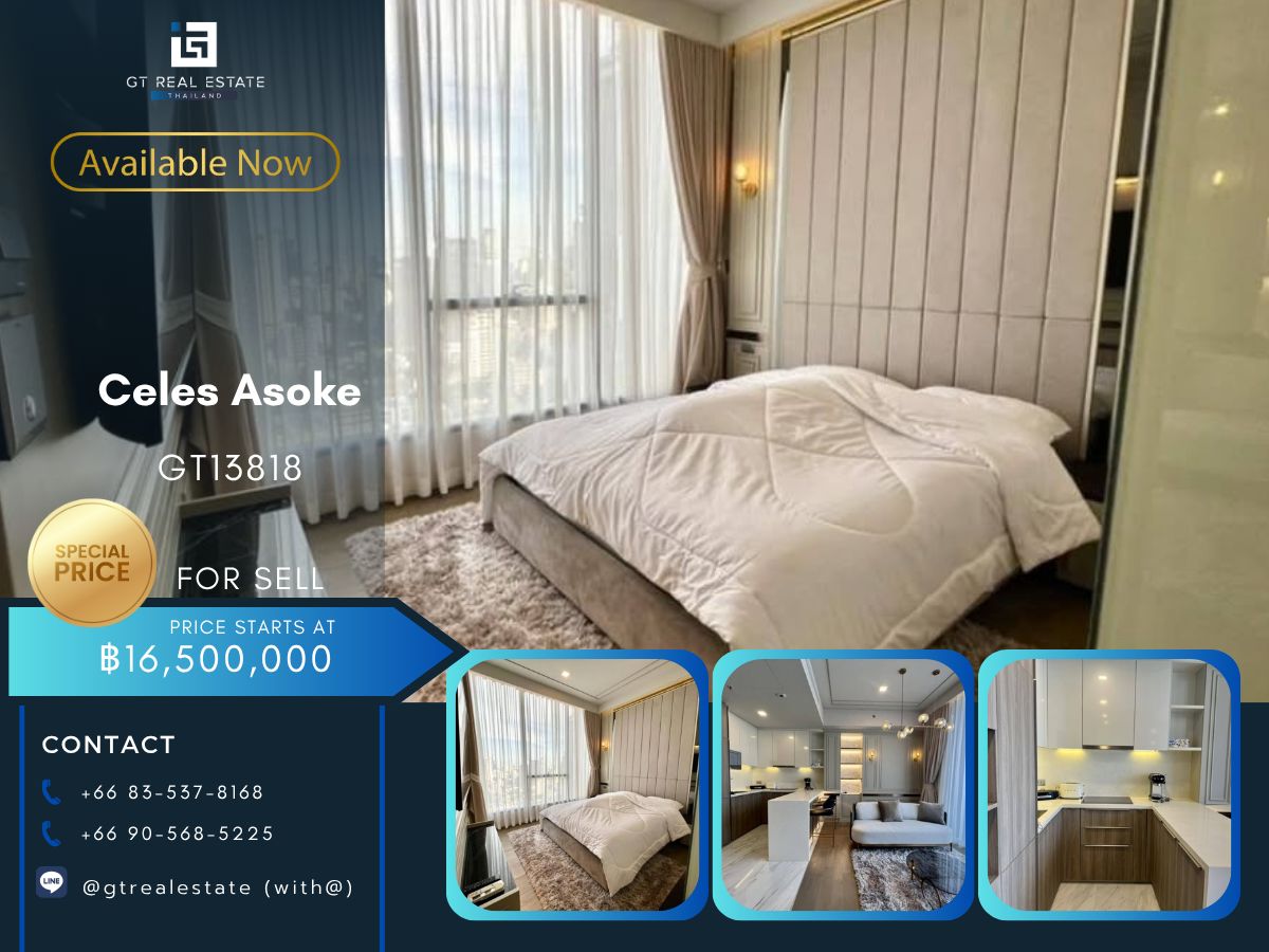 For SaleCondoSukhumvit, Asoke, Thonglor : Celes Asoke Condo is convenient to travel near the BTS Skytrain. There is a beautiful room shuttle, ready for sale !!