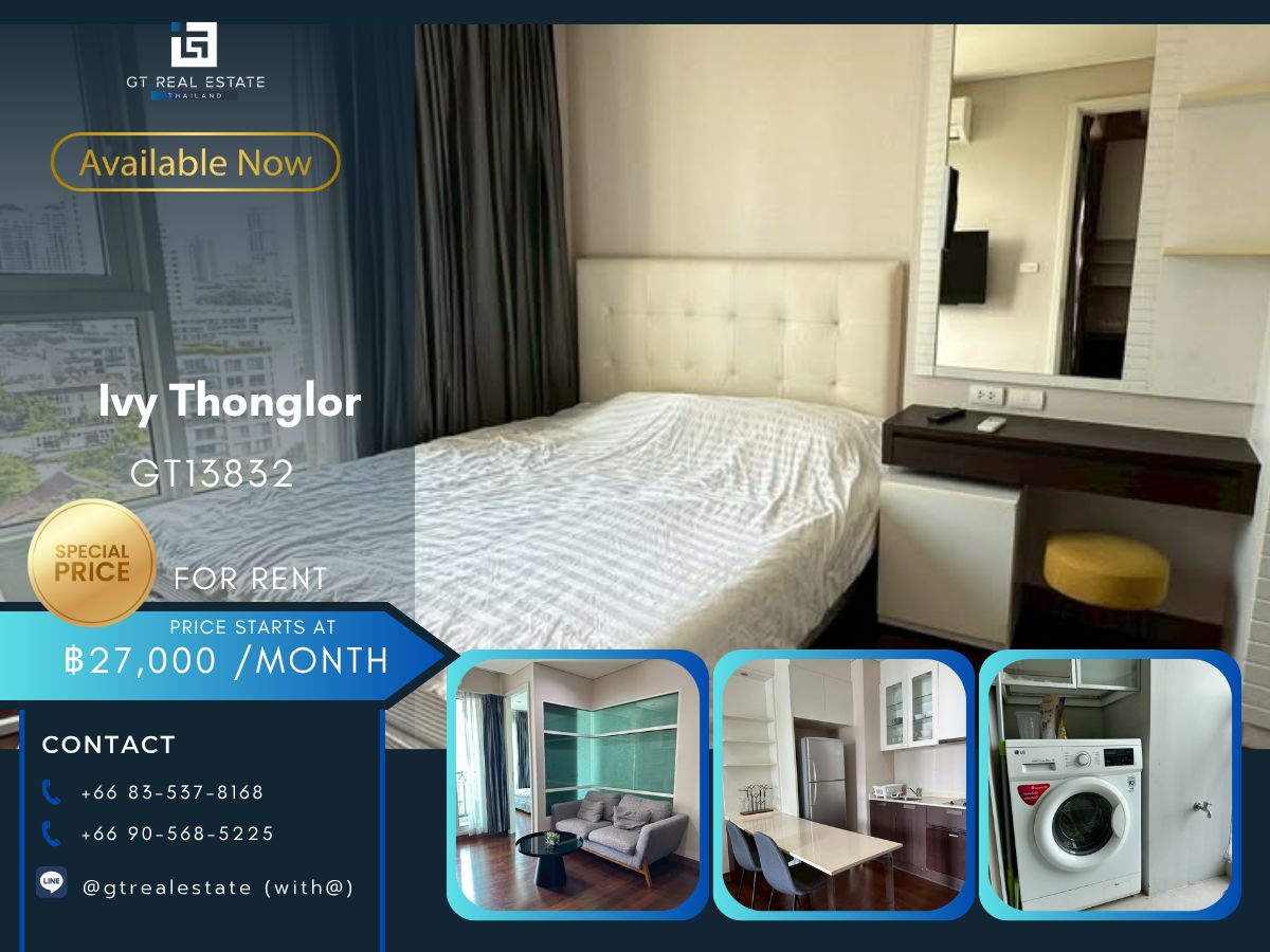 ให้เช่าคอนโดสุขุมวิท อโศก ทองหล่อ : คอนโดหรูที่ Ivy Thonglor เดินทางสะดวก ใกล้รถไฟฟ้าบีทีเอส มีรถรับส่ง ห้องสวย เฟอร์นิเจอร์ครบ พร้อมอยู่ทันที