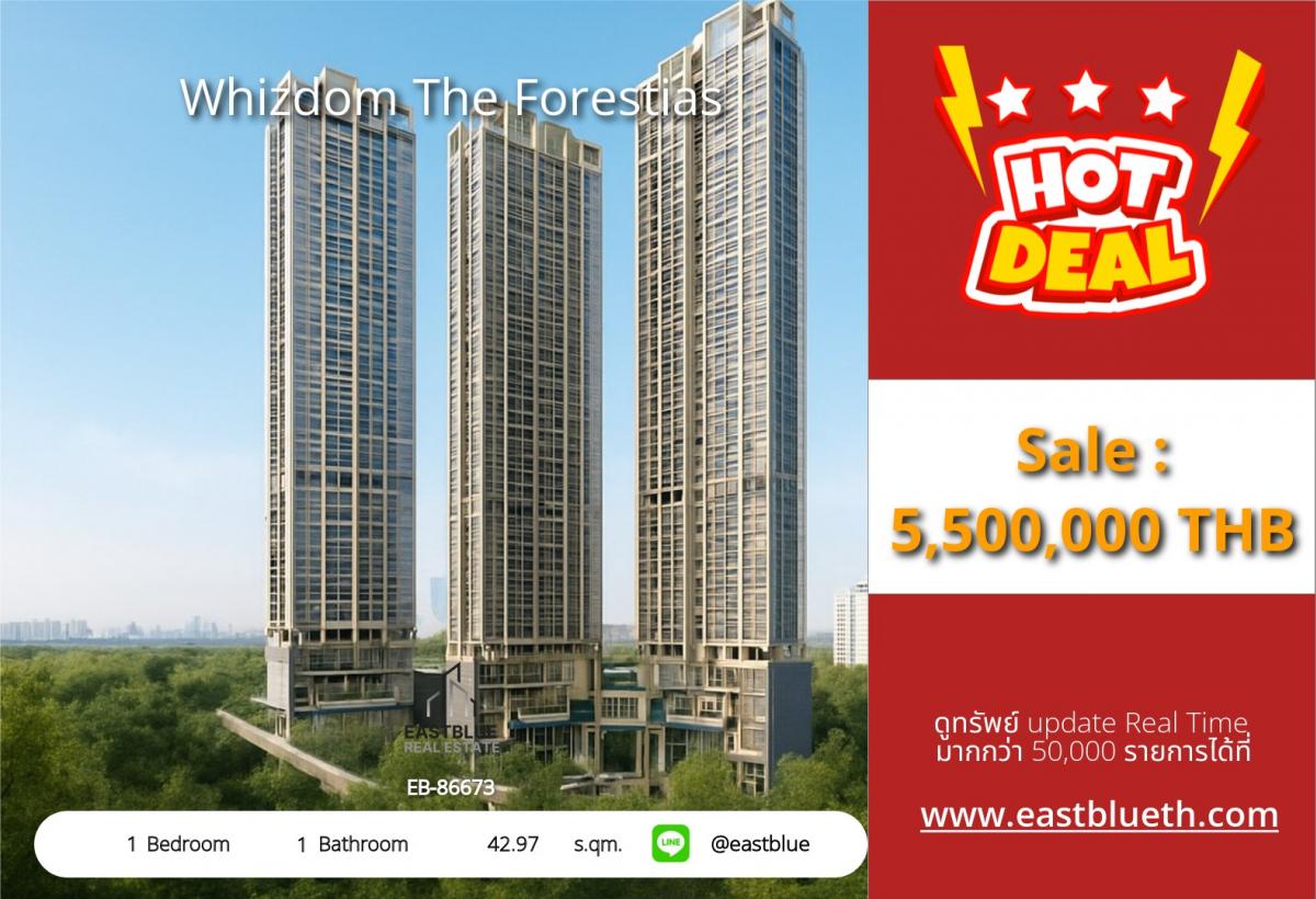 For SaleCondoBangna, Bearing, Lasalle : WHIZDOM The Forestias Petopia sells down down payment prices for 1 bedroom. Size 42.97 sqm. Pet Friendly Building