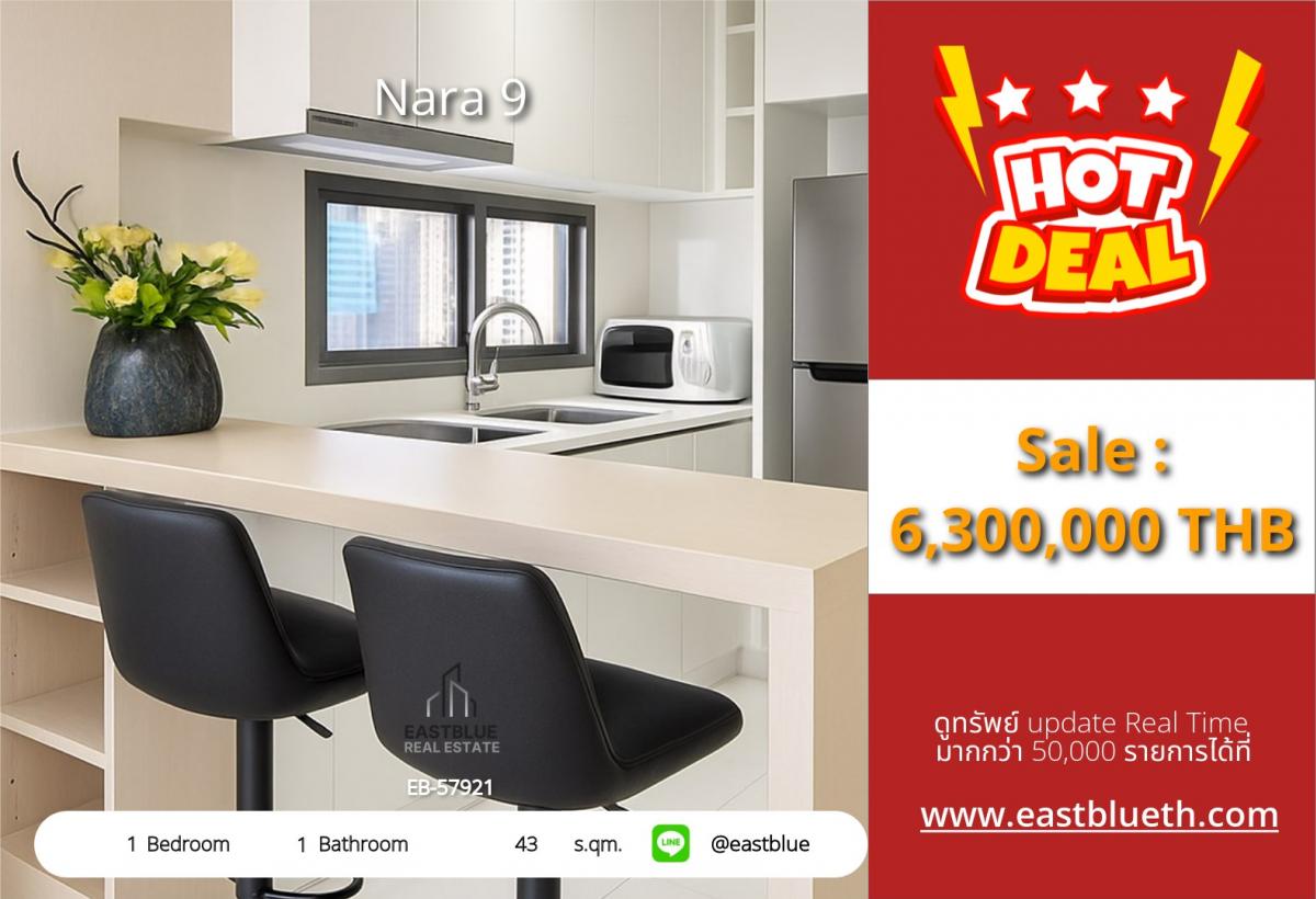 For SaleCondoSathorn, Narathiwat : Luxury condo Nara 9 in the heart of Chong Nonsi, 43 sq.m.
With fitness pool - swimming pool, near BTS/MRT, only 6.3 million!