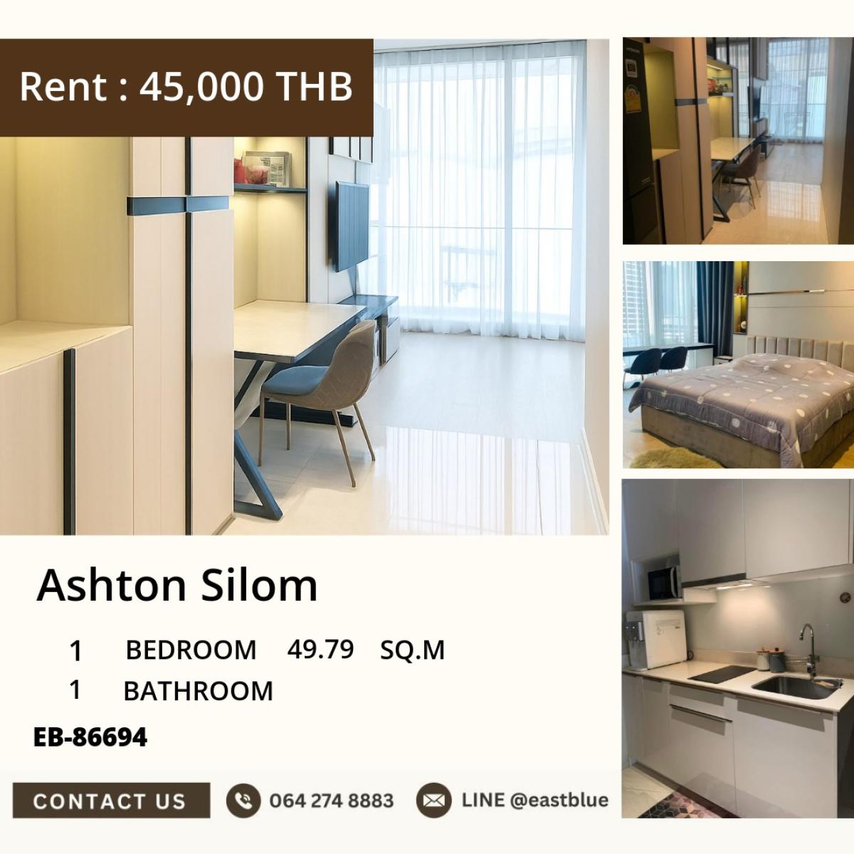 ให้เช่าคอนโดสีลม ศาลาแดง บางรัก : 18/03/2026, Luxury 1-Bed Condo at Ashton Silom – BTS Chong Nonsi, Fully Equipped! 
Rent 45,000 THB/month, Near Lumpini Park & Central Silom! 0642748883