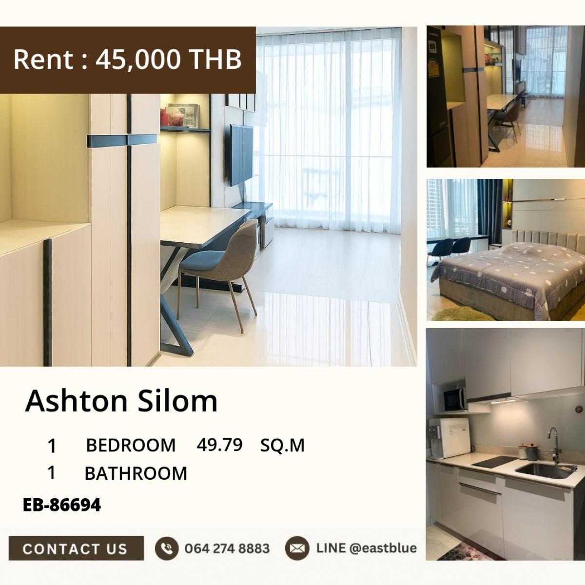 For RentCondoSilom, Saladaeng, Bangrak : 22/03/2026, Luxury 1-Bed Condo at Ashton Silom – BTS Chong Nonsi, Fully Equipped!
Rent 45,000 THB/month, Near Lumpini Park & Central Silom! 0642748883