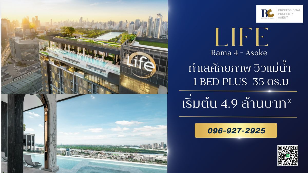 ขายคอนโดคลองเตย กล้วยน้ำไท : 1 BED PLUS 35 ตร.ม. วิวเเม่น้ำ  ทำเลศักยภาพ ใกล้ MRT  (096-927-2925 คุณ Coffee)