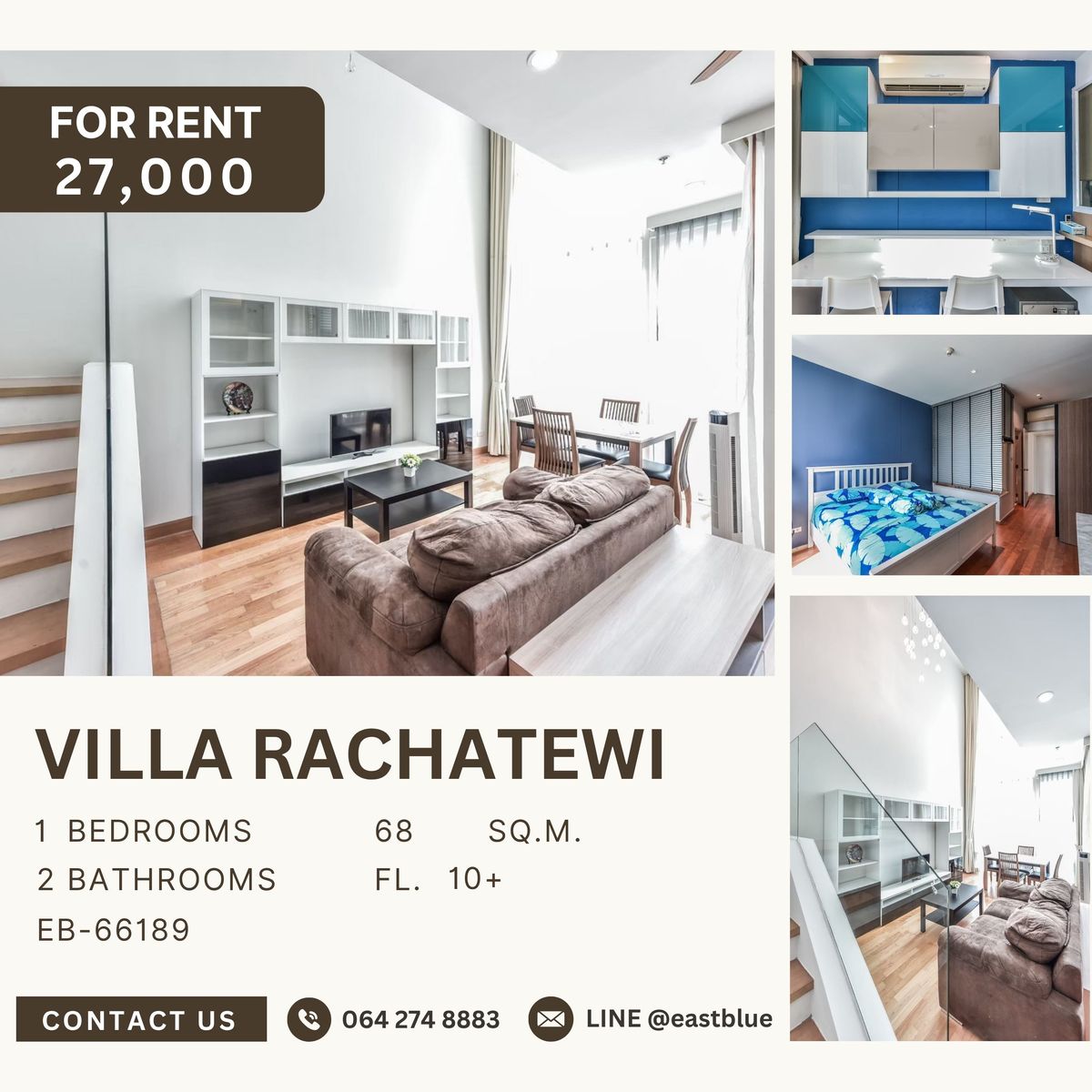 ให้เช่าคอนโดราชเทวี พญาไท : 📍ให้เช่า คอนโด Villa Rachatewi ขนาด duplex 1 ห้องนอน 2 ห้องน้ำ 68 ตร.ม. เช่าราคา 27,000 บาท ready to move in ห้องสวย เฟอร์ครบ ราคาดีที่สุดในตึก ใจกลางราชเทวี ☎️0887532858