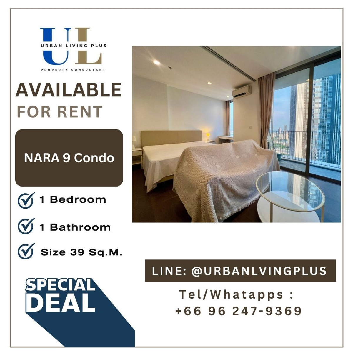 ให้เช่าคอนโดสาทร นราธิวาส : ( UL2501312 ) Tel/Line 096-2479369 !! ให้เช่า นาราไนท์ 1 ห้องนอน 1 ห้องน้ำ 39 ตร.ม. ห้องสวย ทิศใต้ ชั้นสูง !!! 🔥🔥🔥