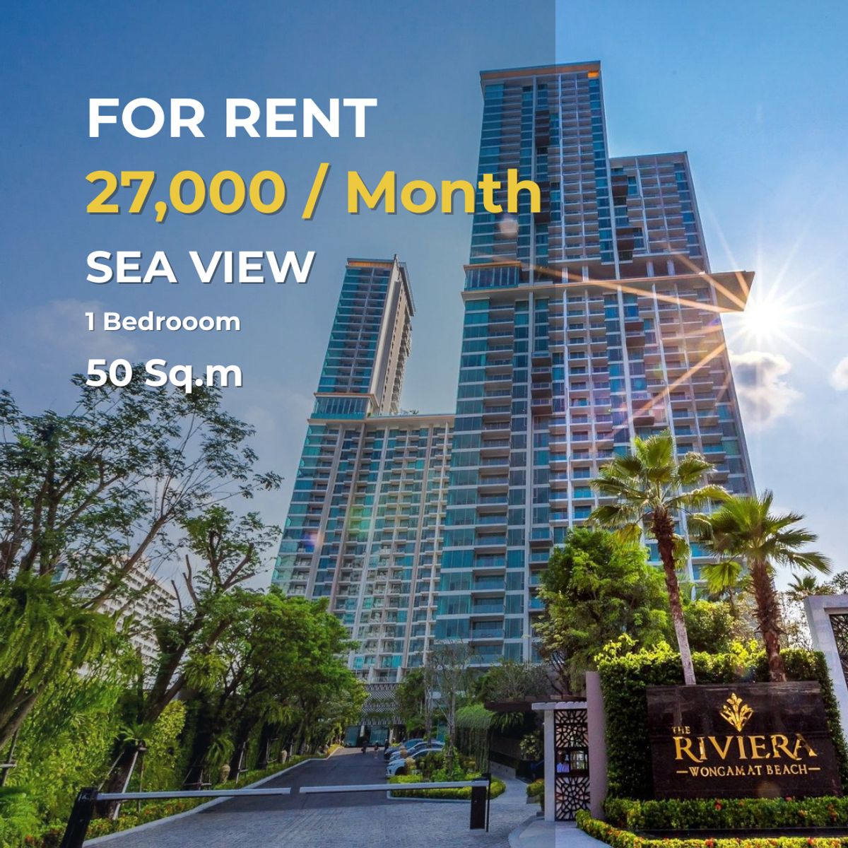 ให้เช่าคอนโดพัทยา บางแสน ชลบุรี สัตหีบ : For Rent: The Riviera Wongamat - Luxury 1-Bed Condo | 27,000 THB/month | 50 SQ.M.