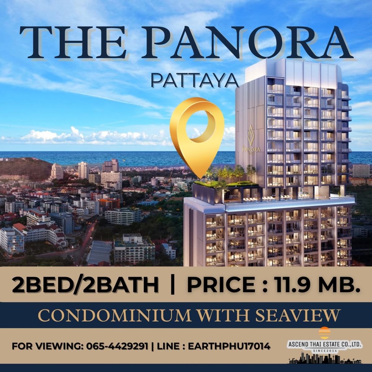 ขายคอนโดพัทยา บางแสน ชลบุรี สัตหีบ : The Panora pattaya For sale 2 Bed 2 Bath 1 Livingroom