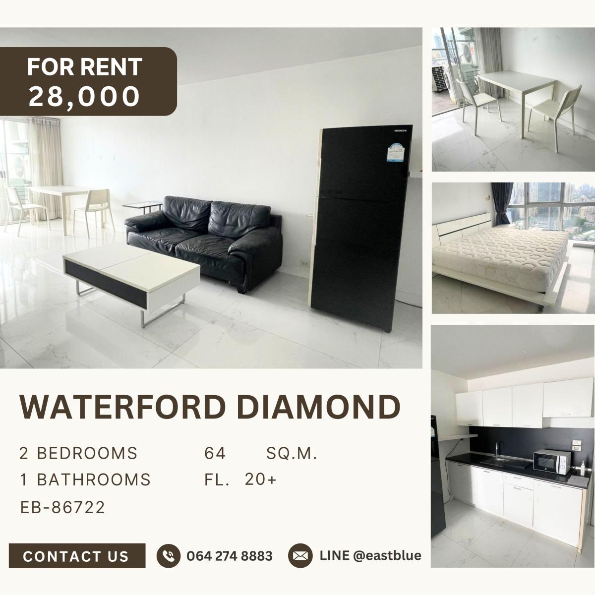 ให้เช่าคอนโดสุขุมวิท อโศก ทองหล่อ : Waterford Diamond, 2 bed, 28000 per month