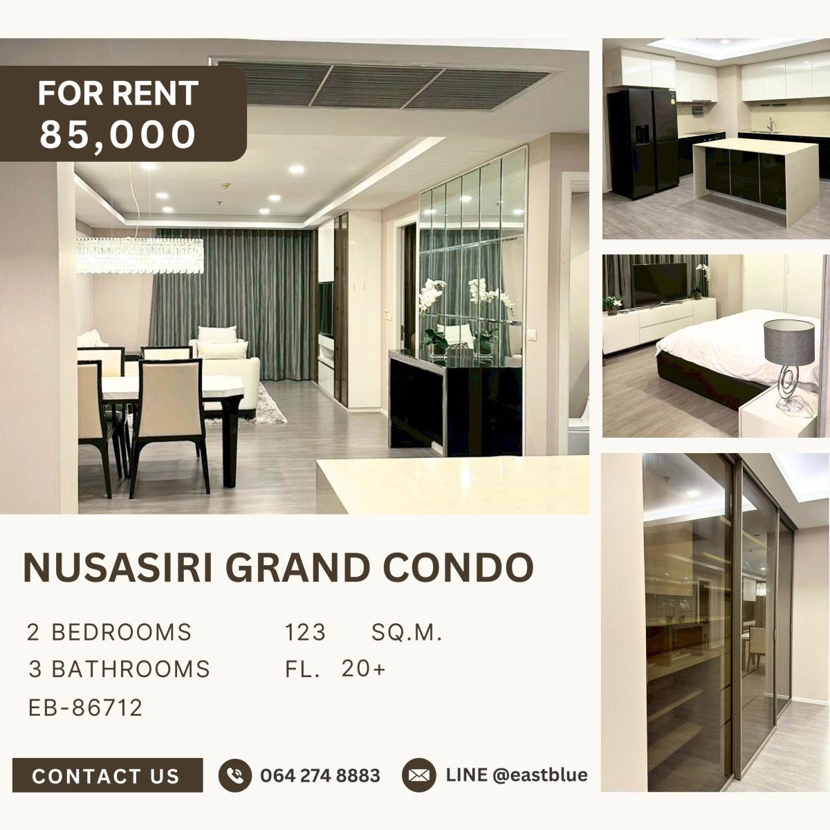 ให้เช่าคอนโดสุขุมวิท อโศก ทองหล่อ : Nusasiri Grand Condo, 2 bed, 85000 per month