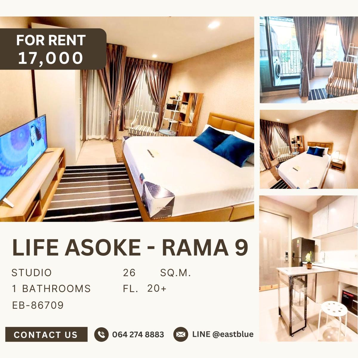 ให้เช่าคอนโดพระราม 9 เพชรบุรีตัดใหม่ RCA : Life Asoke - Rama 9, Studio bed, 17000 per month