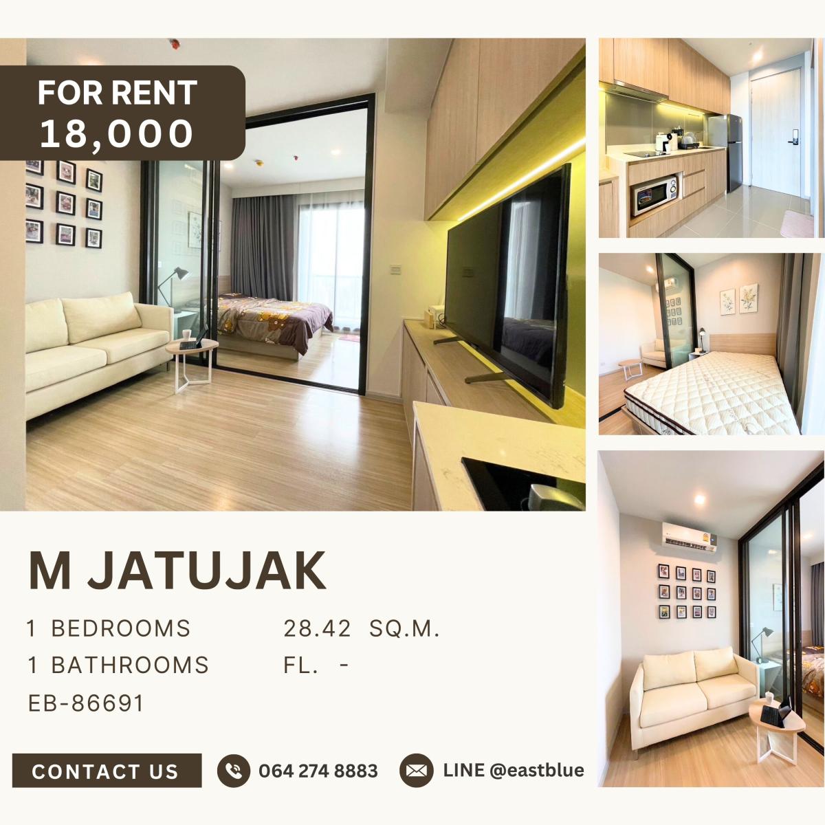 ให้เช่าคอนโดสะพานควาย จตุจักร : M Jatujak, 1 bed, 18000 per month