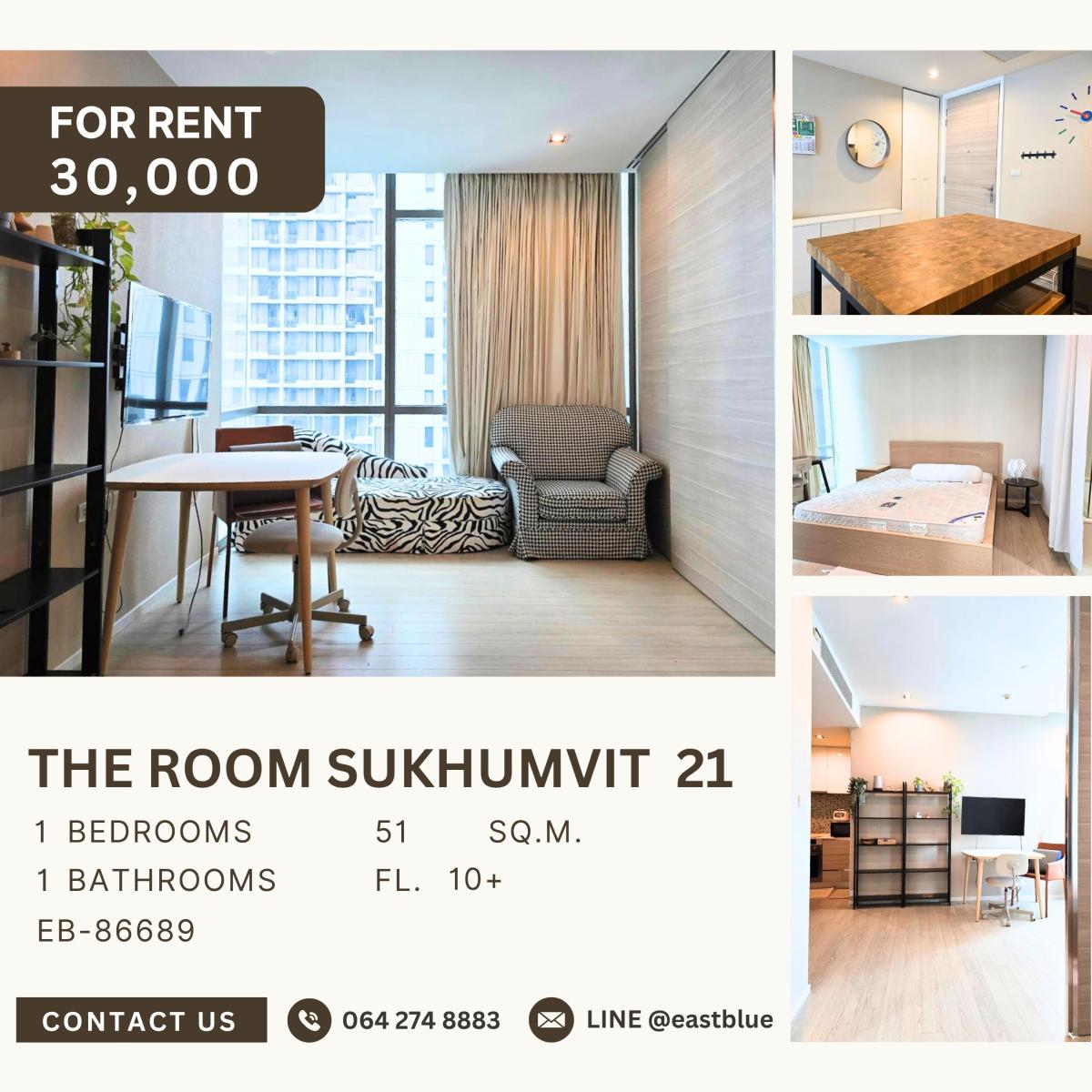 ให้เช่าคอนโดสุขุมวิท อโศก ทองหล่อ : The Room Sukhumvit 21, 1 bed, 30000 per month