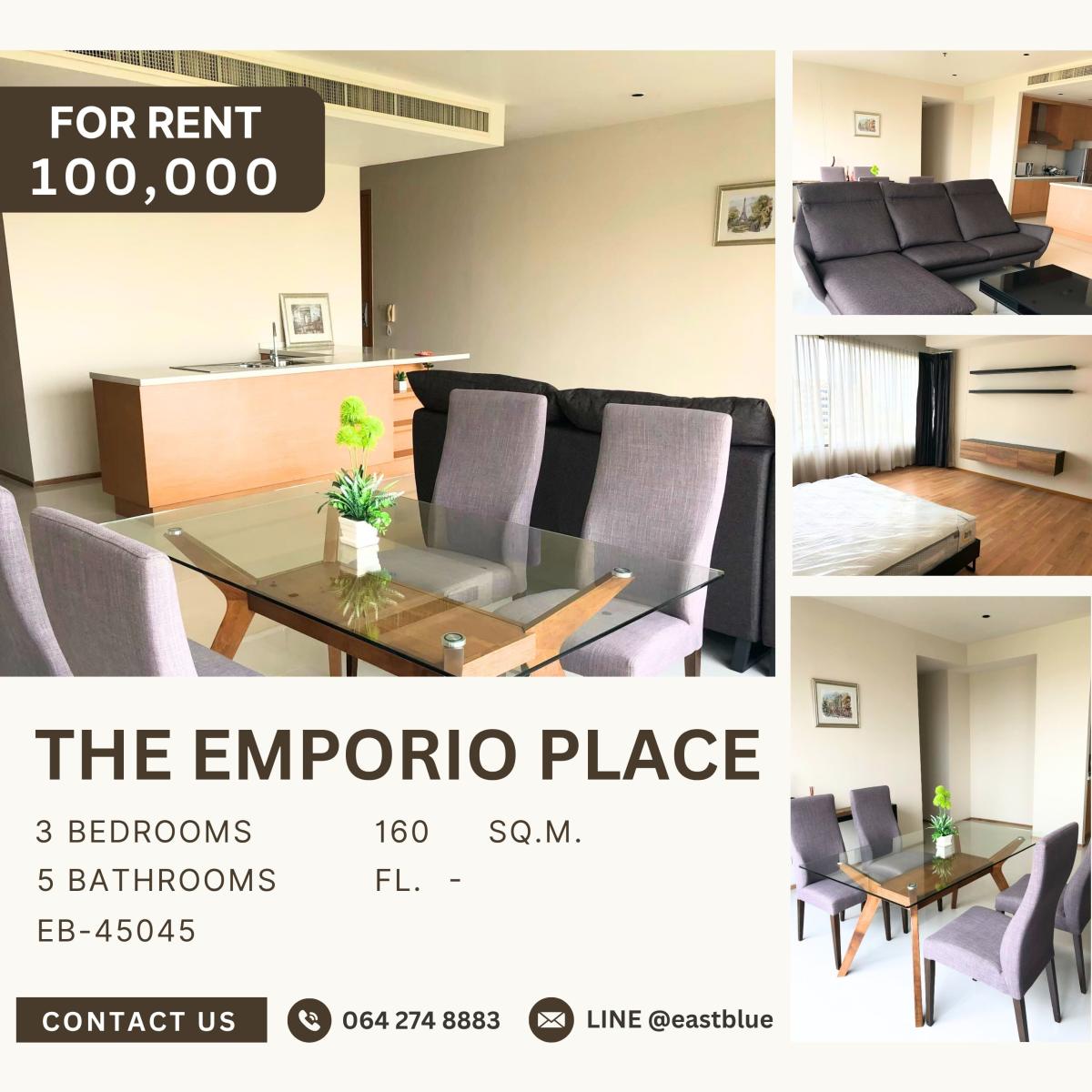 ให้เช่าคอนโดสุขุมวิท อโศก ทองหล่อ : The Emporio Place, 3 bed, 100000 per month