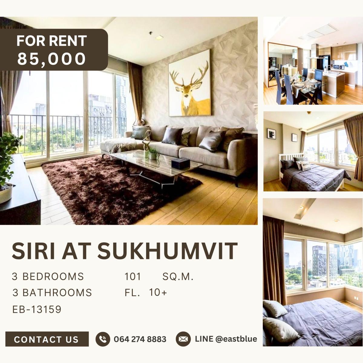 For RentCondoSukhumvit, Asoke, Thonglor : Siri At Sukhumvit, 3 bed, 85000 per month