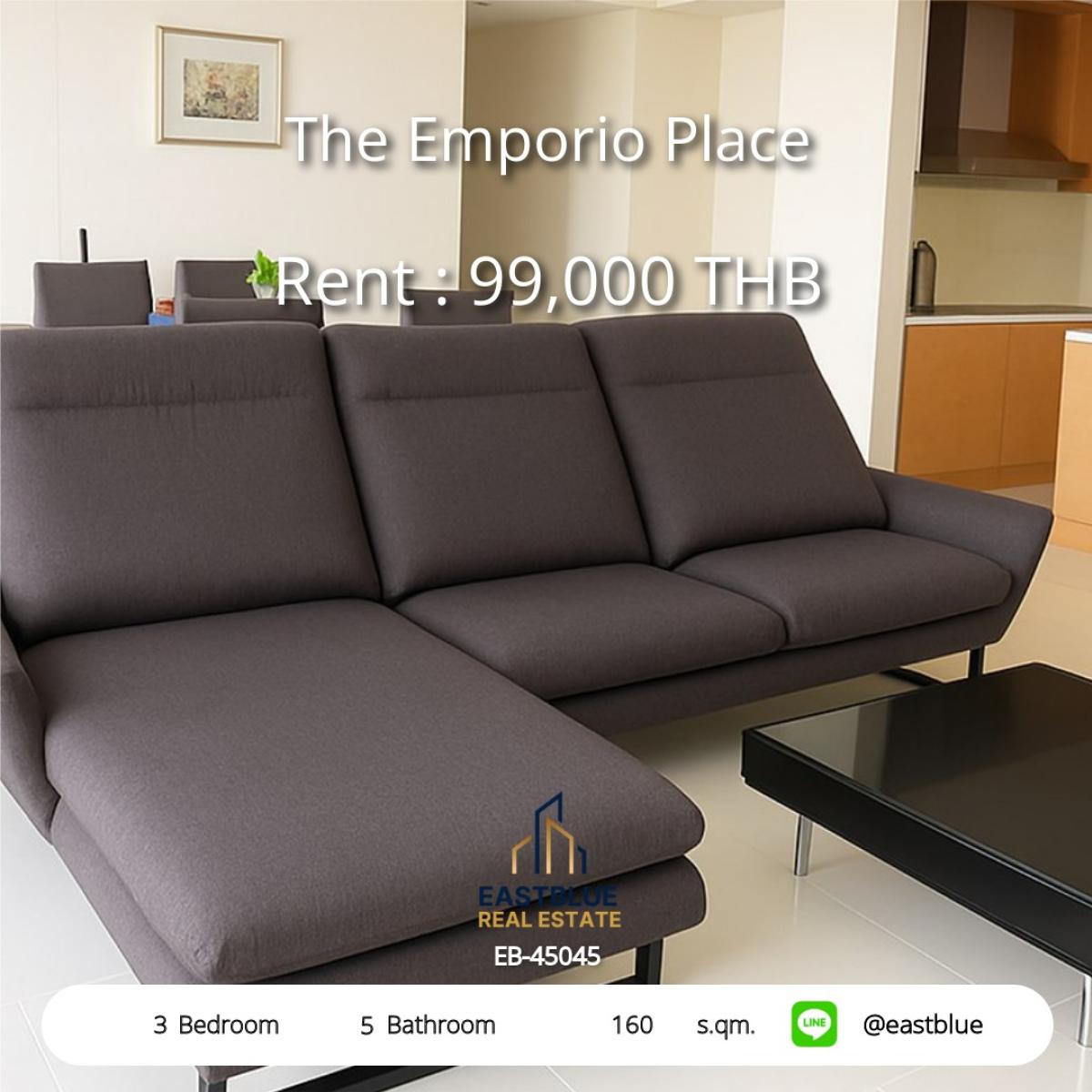 ให้เช่าคอนโดสุขุมวิท อโศก ทองหล่อ : ห้องใหญ่ 3 นอน The Emporio Place ใจกลางพร้อมพงษ์ เช่า 99,000 บ./เดือน สะดวก ใกล้ BTS และห้างดัง!