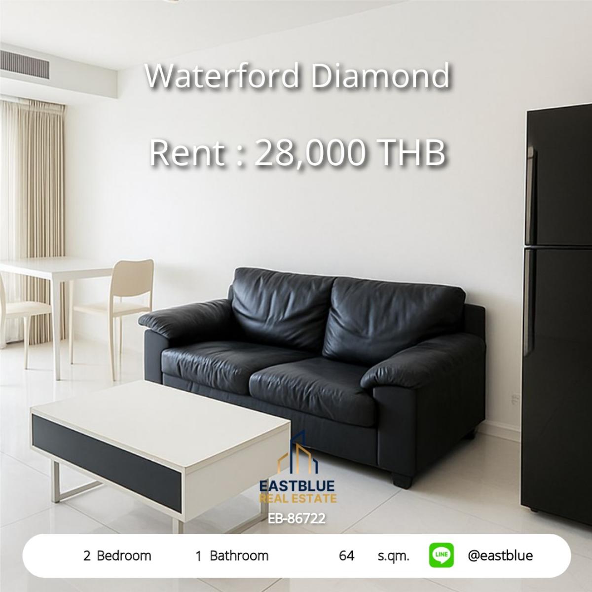 For RentCondoSukhumvit, Asoke, Thonglor : For rent: luxury condo Waterford Diamond near BTS Phrom Phong!
2 bedrooms, 1 bathroom, 64 sq.m. Price 28,000 baht/month. Interested, please contact!
