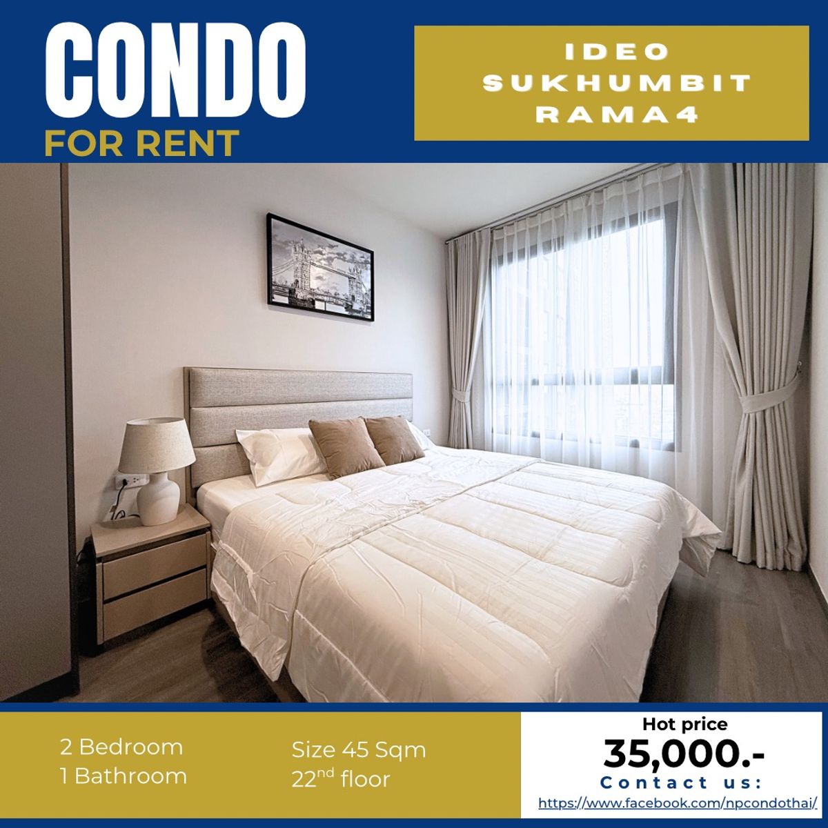 ให้เช่าคอนโดอ่อนนุช อุดมสุข : 🚀 Brand New | Elegant Living! 🔥
2-Bedroom Condo for Rent – Ideo Sukhumvit Rama 4
✨ Special Price: 35,000 THB/Month (Fully Furnished | Move-in Ready!