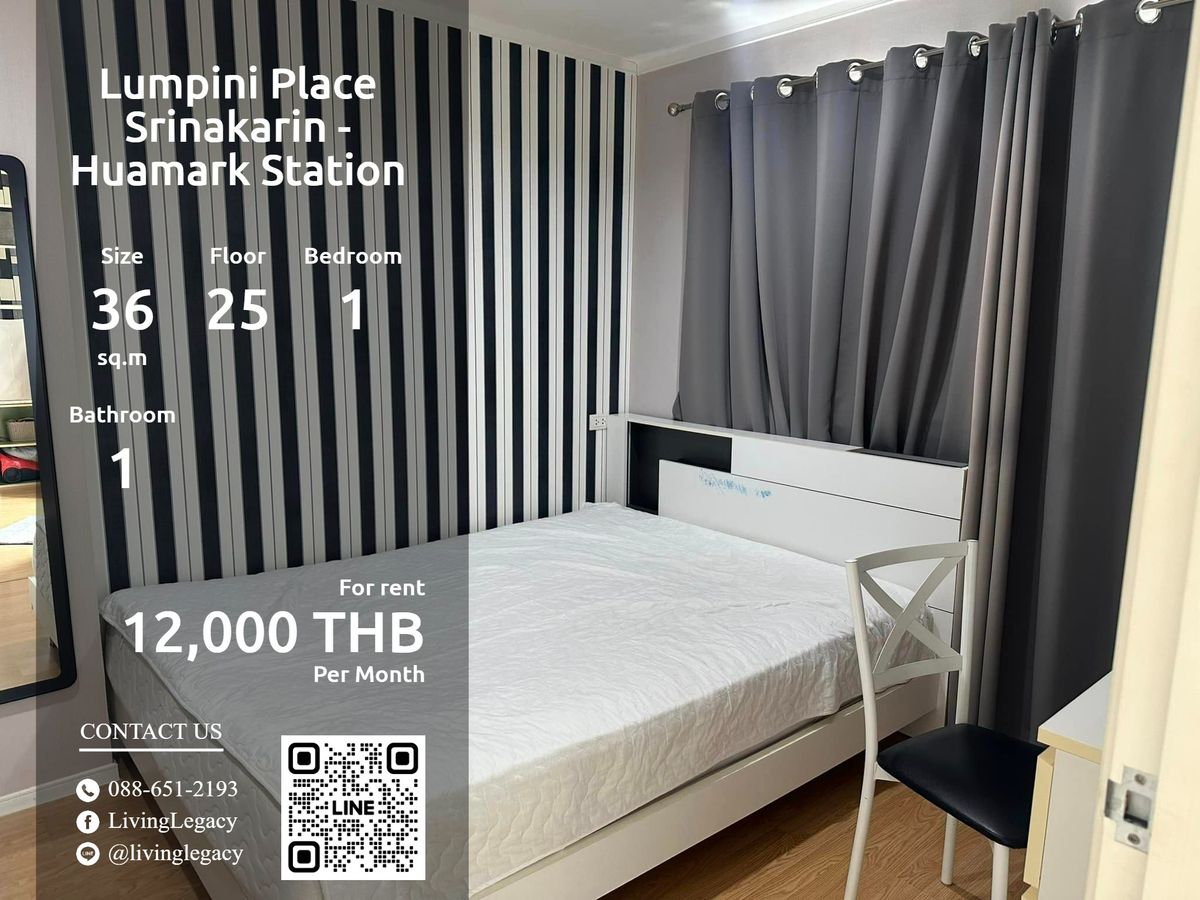 For RentCondoPattanakan, Srinakarin : SGE9AY Condo for rent Lumpini Place Srinakarin - Huamark Station 36 sq.m., 25th floor, Line ID: @livinglegacy