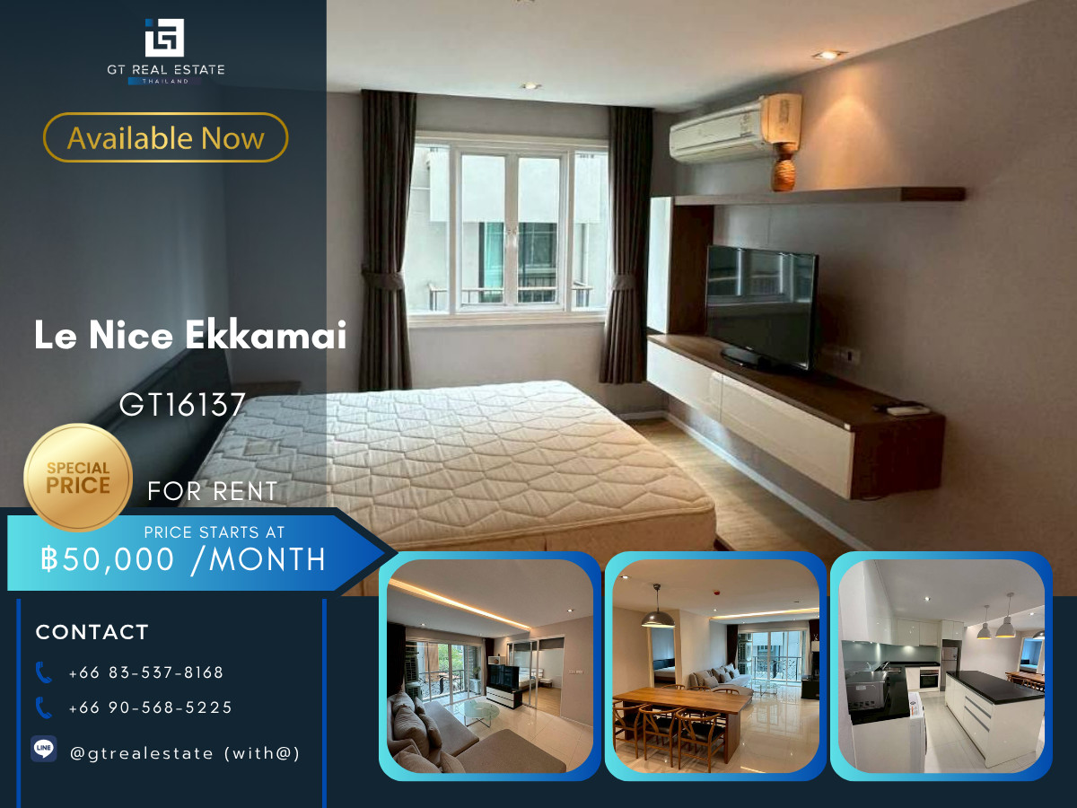 For RentCondoSukhumvit, Asoke, Thonglor : ✨ GT16137 | Condo Le Nice Ekkamai, convenient travel, near BTS, shuttle available, fully furnished. Ready to move in immediately