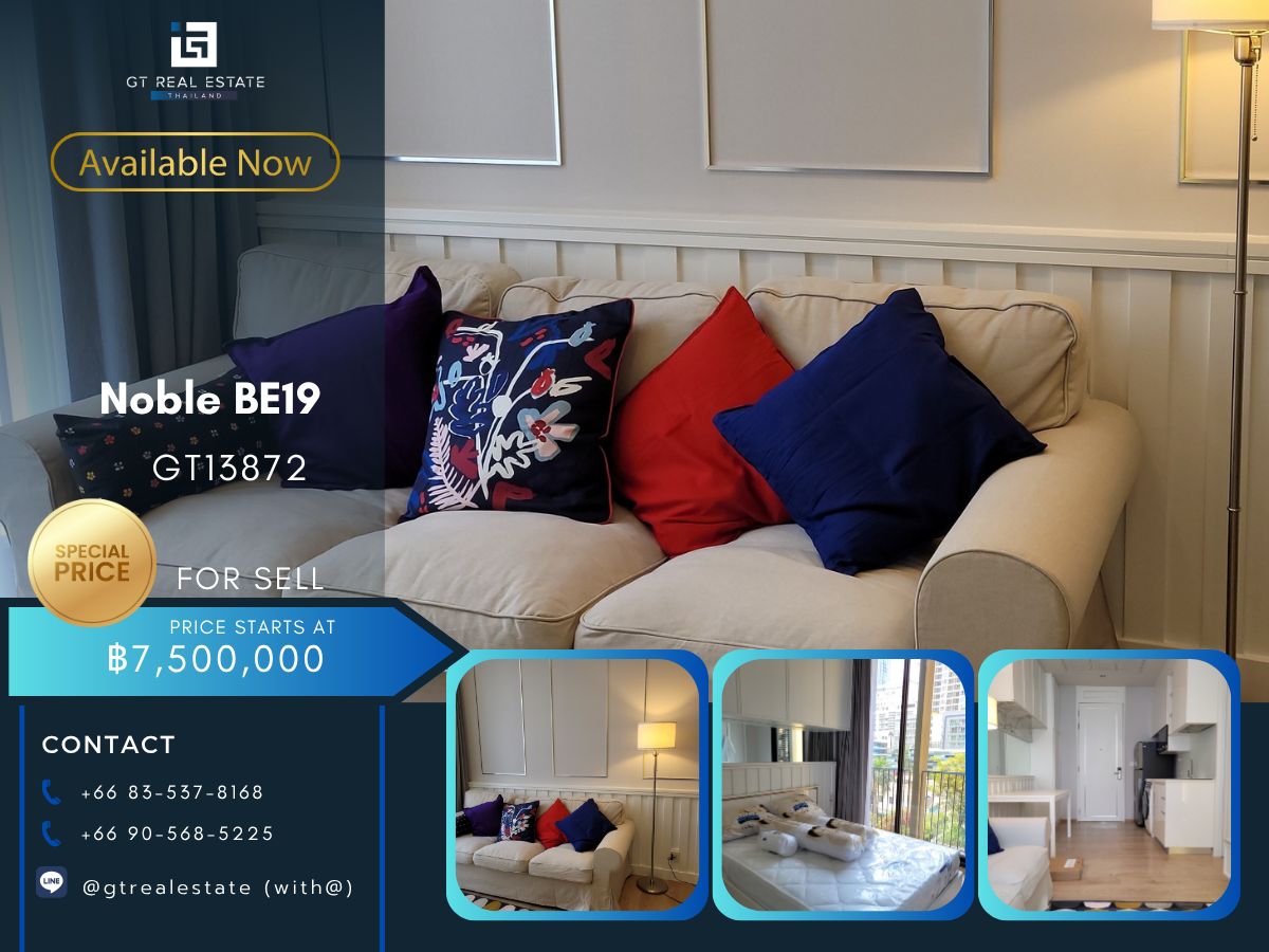 For SaleCondoSukhumvit, Asoke, Thonglor : NOBLE BE19 Condo is convenient to travel near BTS Skytrain. There is a beautiful room shuttle, complete furniture !!