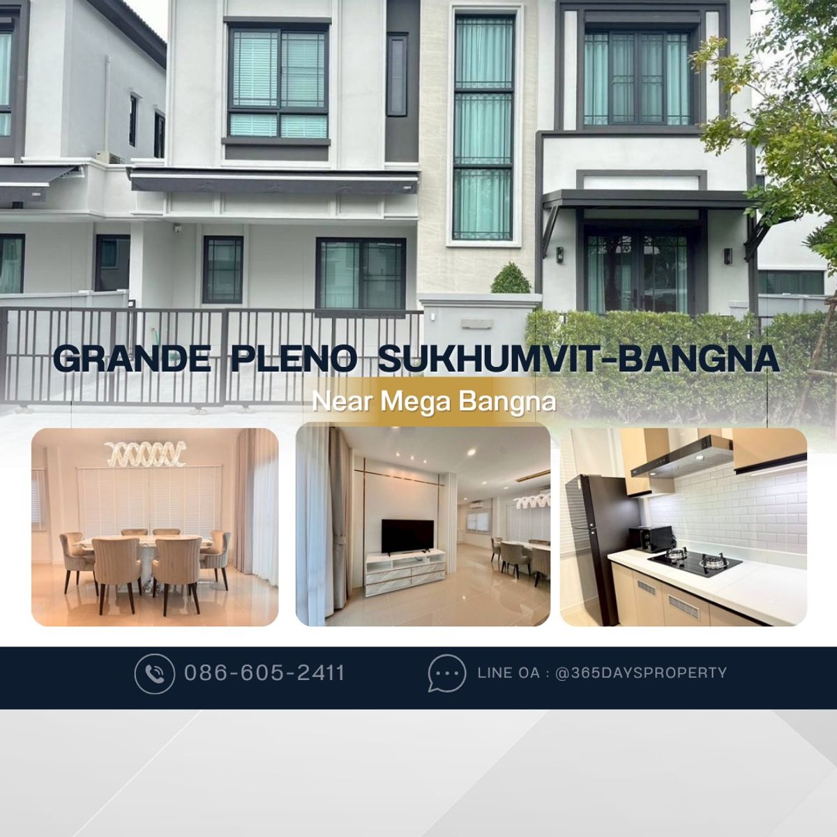 ให้เช่าบ้านสมุทรปราการ สำโรง : 💥ForRent💥3Bed •  Grande Pleno Sukhumvit–Bangna 🏡 Near Mega Bangna 🐶🐱 Pet Friendly* Ready to move in ‼️  Fully Furnished ✨