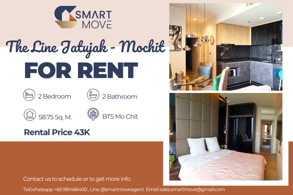 ให้เช่าคอนโดสะพานควาย จตุจักร : 🔥 สำหรับเช่า !! 🔥 Code C20240300993..........The Line Jatujak - Mochit, 2 ห้องนอน, 2 ห้องน้ำ, ชั้นสูง 21++, แต่งครบ, พร้อมเข้าอยู่ 📣📣