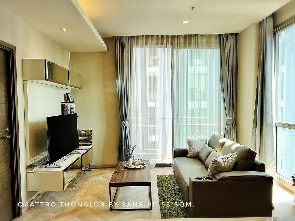 ให้เช่าคอนโดสุขุมวิท อโศก ทองหล่อ : For RENT ห้องมุม 1 นอน ทิศใต้ลมดี ห้องใหญ่ Quattro ทองหล่อ ใกล้ BTS ทองหล่อ