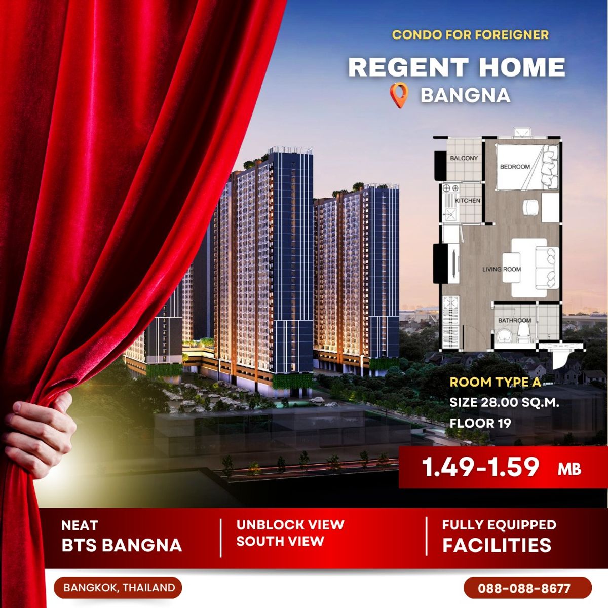 ขายดาวน์คอนโดบางนา แบริ่ง ลาซาล : 🌟 Hot Deal – Rare South-Facing Corner Units at Regent Home Bangna! 🌟