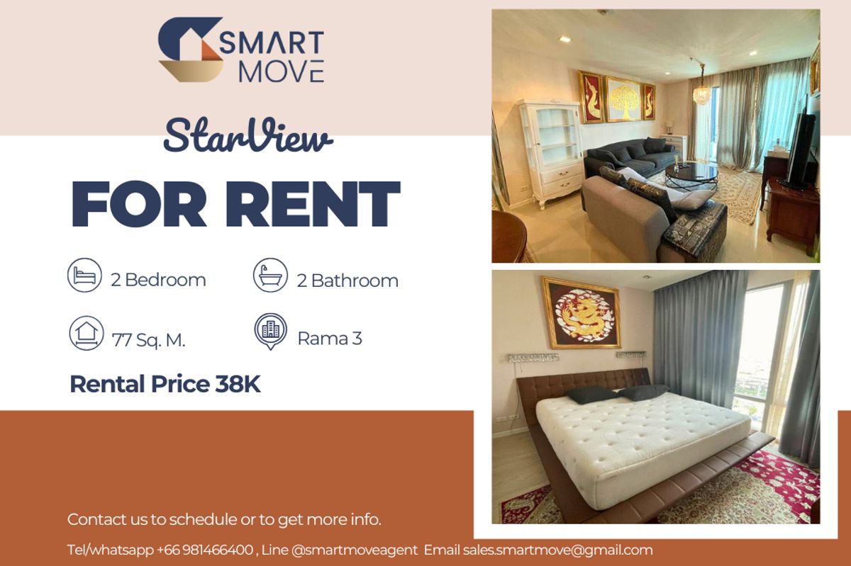 ให้เช่าคอนโดพระราม 3 สาธุประดิษฐ์ : 🔥 สำหรับเช่า !! 🔥 Code C20240600107..........Starview, 2 ห้องนอน, 2 ห้องน้ำ, ชั้นสูง 30++, แต่งครบ, พร้อมเข้าอยู่ 📣📣