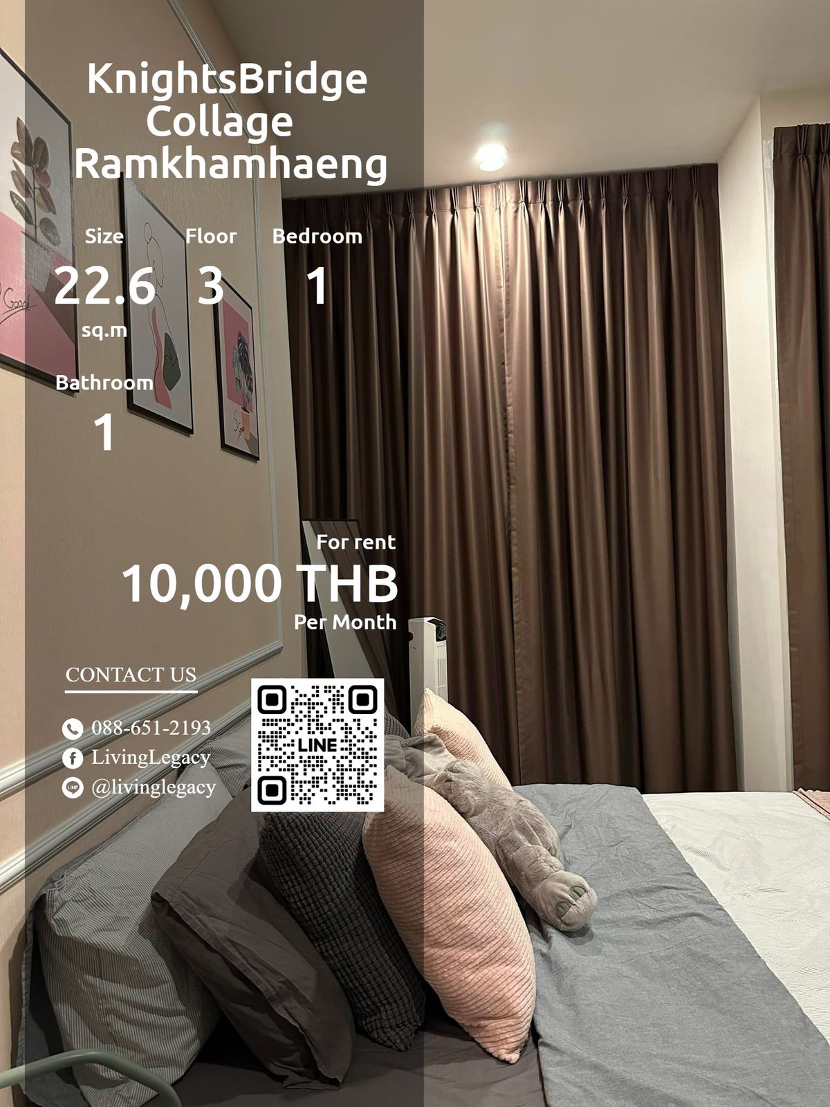ให้เช่าคอนโดรามคำแหง หัวหมาก : SGLOER ให้เช่าคอนโด KnightsBridge Collage Ramkhamhaeng 22.68 ตร.ม. ชั้น 3 line id : @livinglegacy