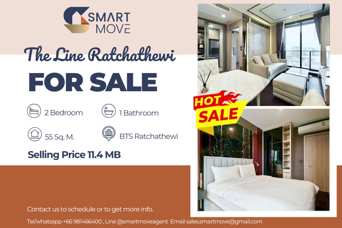 For SaleCondoRatchathewi,Phayathai : 🔥 For Sale !!🔥 Code C20230109657..........The Line Ratchathewi, 2 bedroom, 1 bathroom, high floor 21++, furnished, Special Deal!!📣📣
