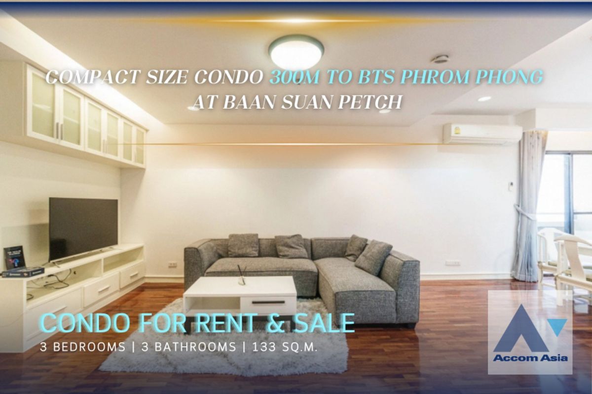 คอนโดสุขุมวิท อโศก ทองหล่อ : 🔼AccomA🔽 Elegant high-floor condo with wood finishes at Baan Suan Petch (1520431)