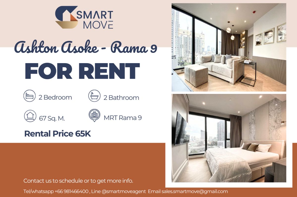 For RentCondoRama9, Petchburi, RCA : 🔥 For Rent !!🔥 Code C20231100541..........Ashton Asoke - Rama 9, 2 bedroom, 2 bathroom, high floor 10++, furnished, ready to move in 📣📣