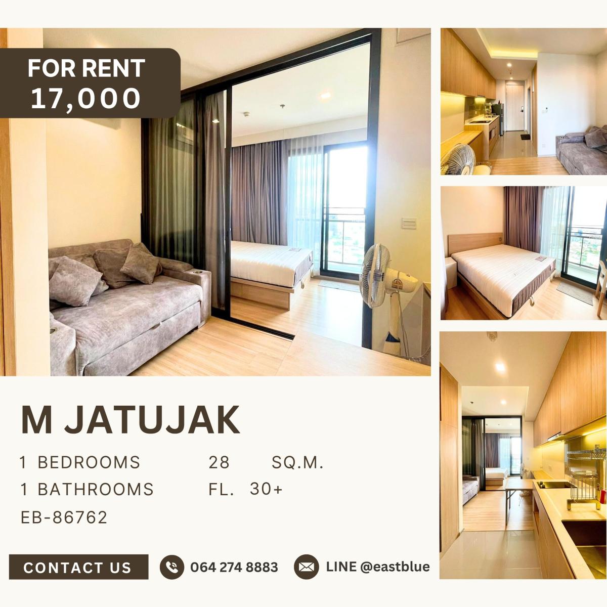 ให้เช่าคอนโดสะพานควาย จตุจักร : M Jatujak, 1 bed, 17000 per month
