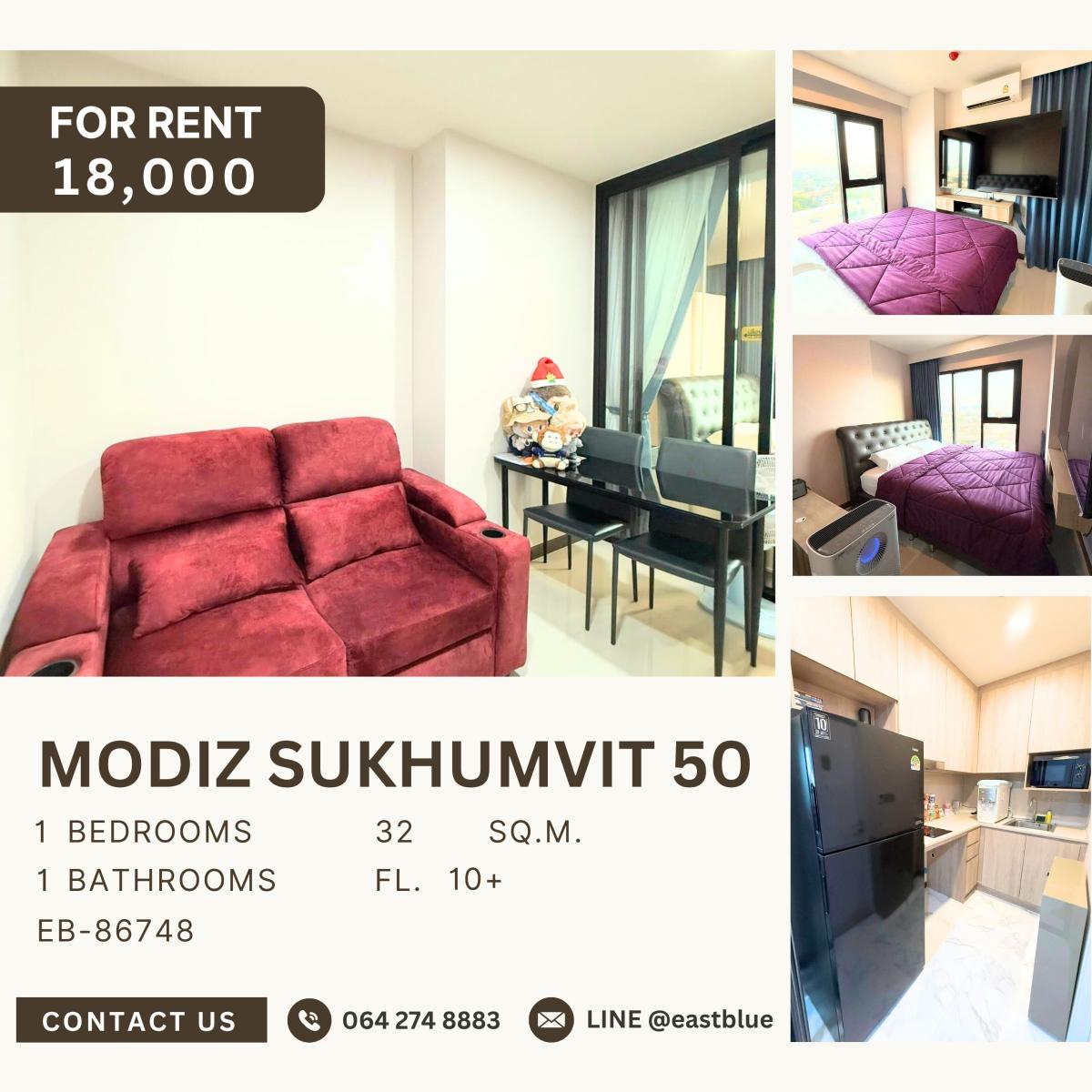 For RentCondoOnnut, Udomsuk : Modiz Sukhumvit 50, 1 bed, 18000 per month