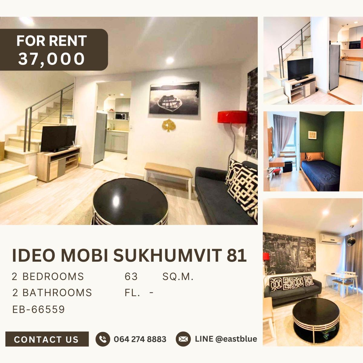 For RentCondoPathum Thani,Rangsit, Thammasat : Ideo Mobi Sukhumvit 81, 2 bed, 37000 per month