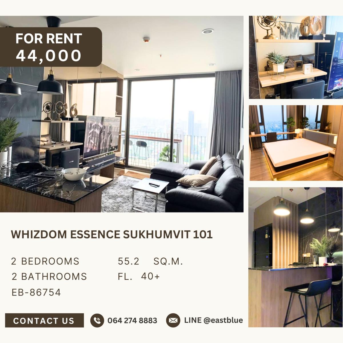For RentCondoOnnut, Udomsuk : Whizdom Essence Sukhumvit 101, 2 bed, 44000 per month