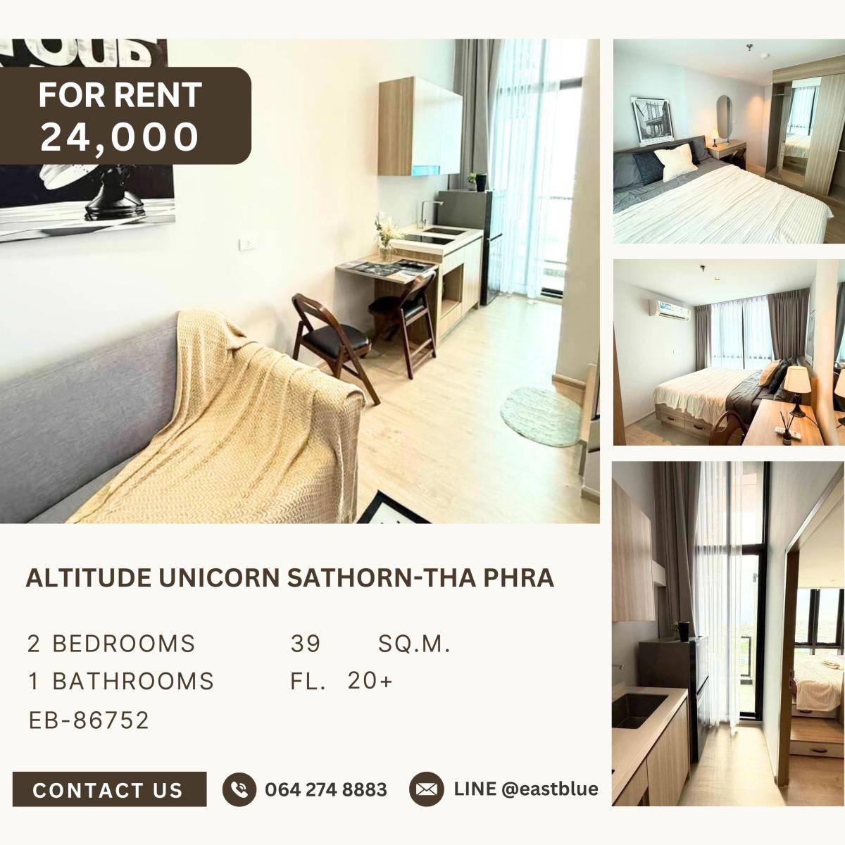 ให้เช่าคอนโดท่าพระ ตลาดพลู วุฒากาศ : Altitude Unicorn Sathorn-Tha Phra, 2 bed, 24000 per month