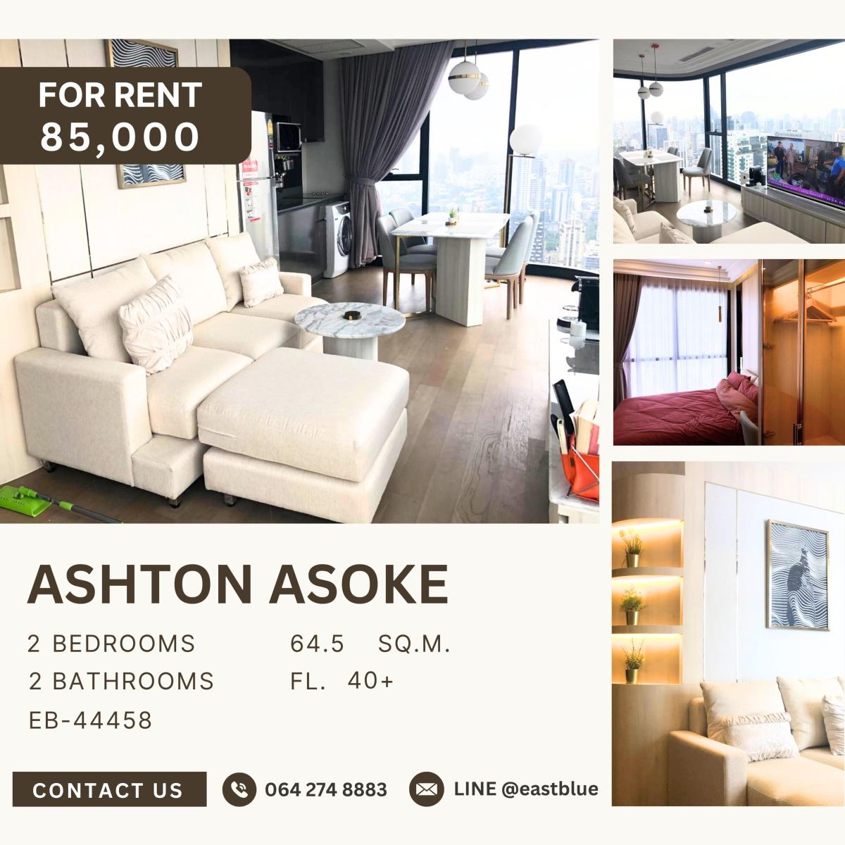 ให้เช่าคอนโดสุขุมวิท อโศก ทองหล่อ : Ashton Asoke, 2 bed, 85000 per month