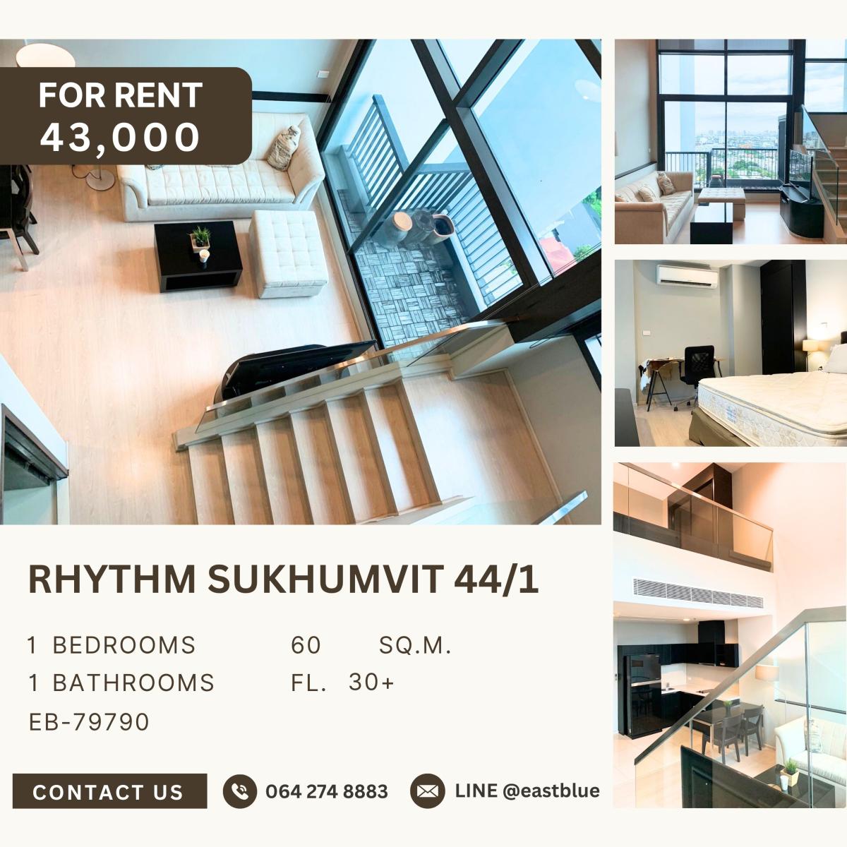 ให้เช่าคอนโดอ่อนนุช อุดมสุข : RHYTHM Sukhumvit 44/1, 1 bed, 43000 per month