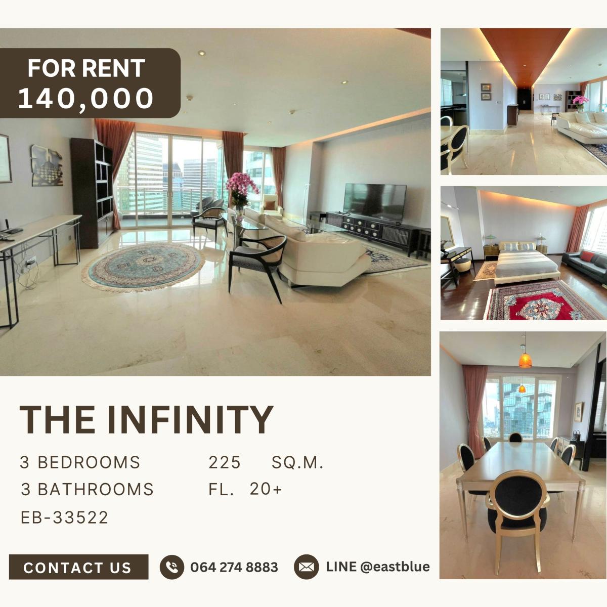 ให้เช่าคอนโดสาทร นราธิวาส : The Infinity, 3 bed, 140000 per month