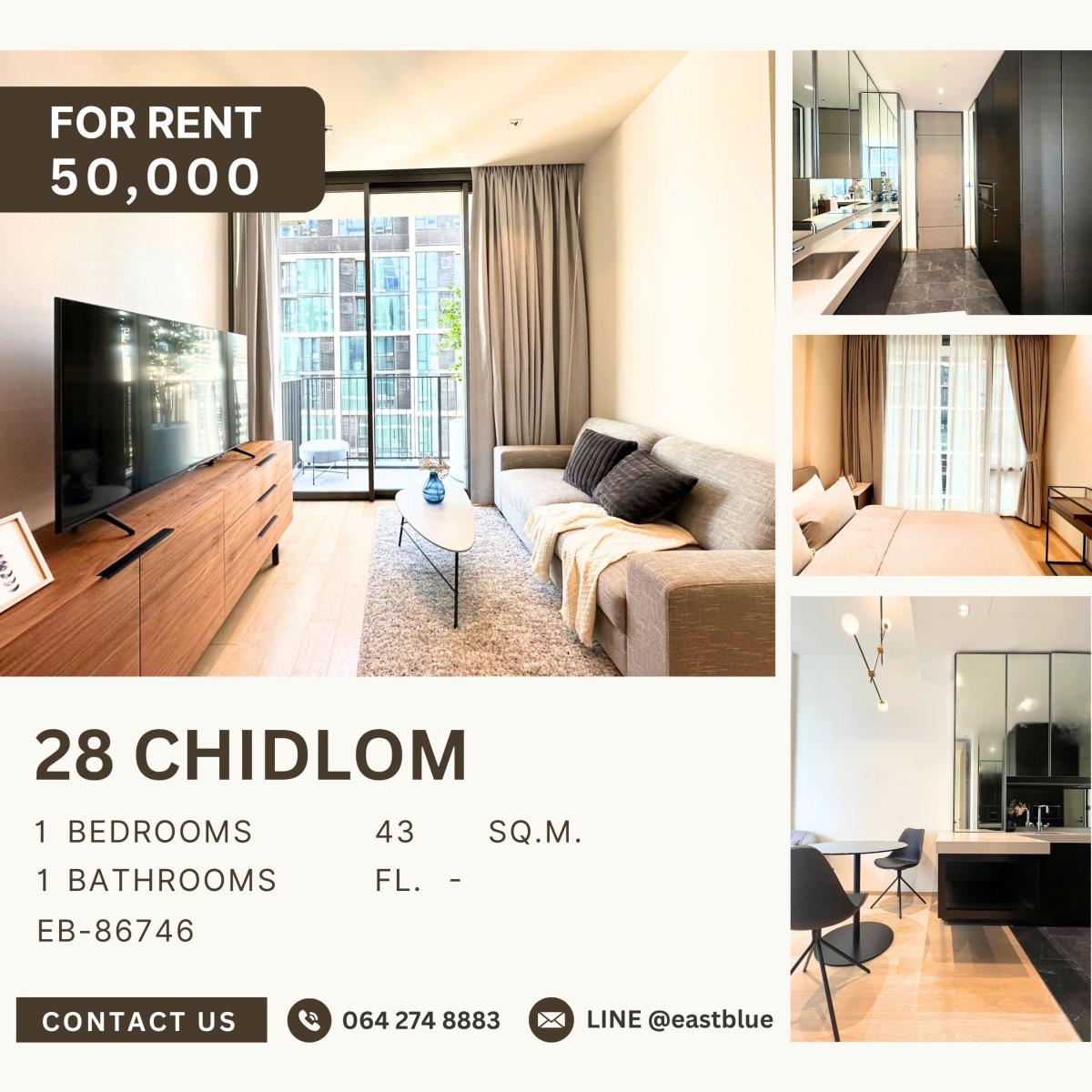 ให้เช่าคอนโดวิทยุ ชิดลม หลังสวน : 28 Chidlom, 1 bed, 50000 per month