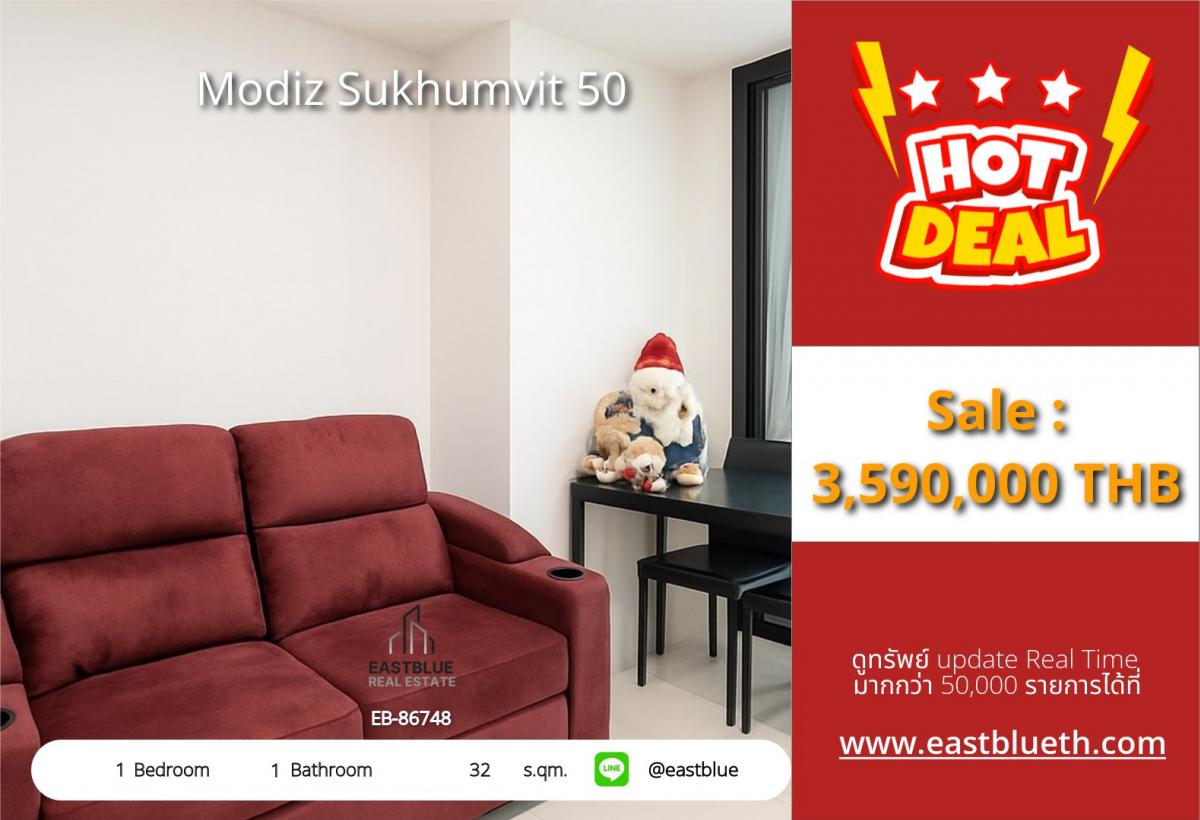 For SaleCondoOnnut, Udomsuk : 07/03/2026, Condo Modiz Sukhumvit 50 near BTS On Nut
1 bedroom 32 sq.m. Special price 3.59 million!