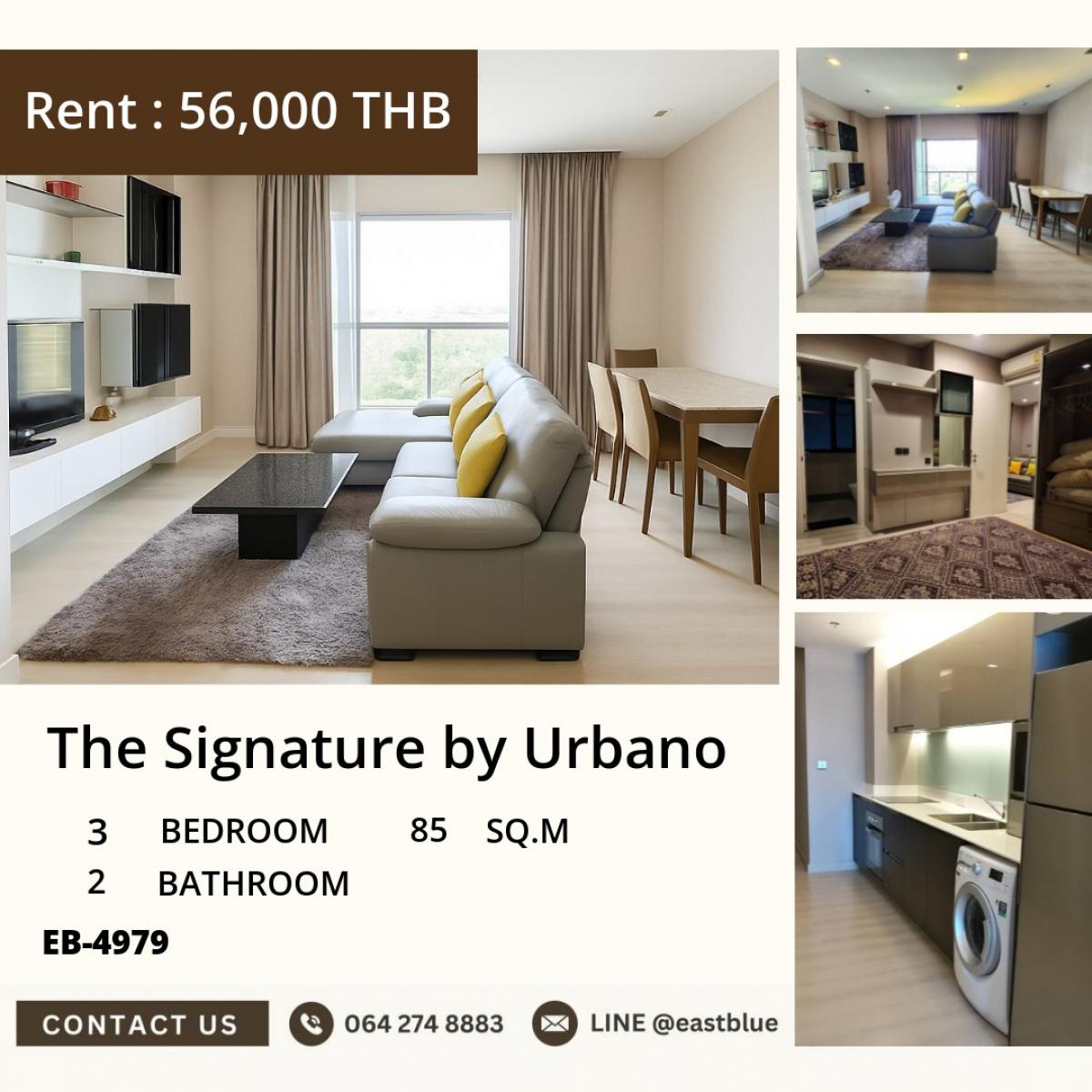 For RentCondoSapankwai,Jatujak : Large room 3 bedrooms 2 bathrooms near BTS Saphan Khwai, only 50 meters.
The Signature by Urbano with complete facilities for rent at only 56,000 Baht/month.