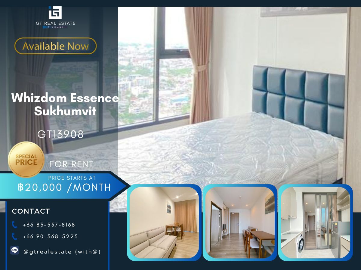 ให้เช่าคอนโดอ่อนนุช อุดมสุข : คอนโด Whizdom Essence Sukhumvit เดินทางสะดวก ใกล้รถไฟฟ้าบีทีเอส เฟอร์นิเจอร์ครบ พร้อมอยู่!!
