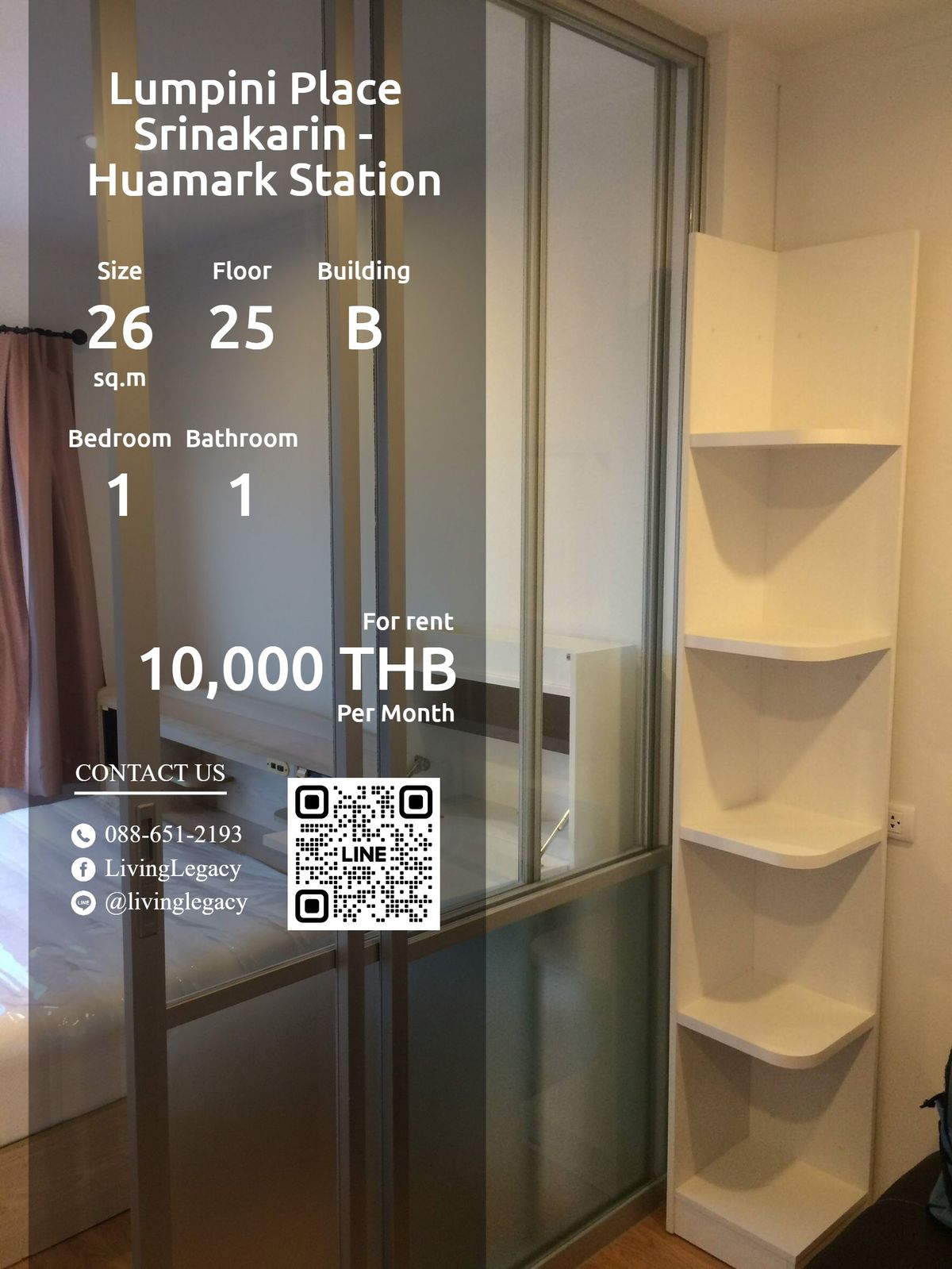 For RentCondoPattanakan, Srinakarin : SH9CMB Condo for rent Lumpini Place Srinakarin - Huamark Station 26 sq.m., 25th floor, Line ID: @livingLegacy