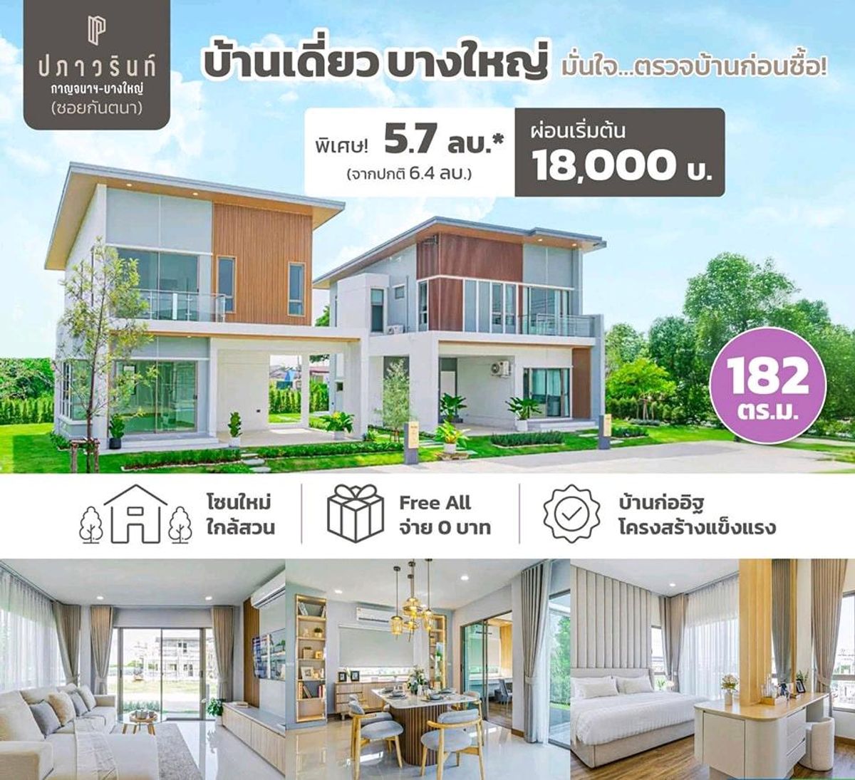 ขายบ้านนนทบุรี บางใหญ่ บางบัวทอง : ขายโครงการมือหนึ่ง หมู่บ้านปภาวรินท์ ซอยกันตนา กาญจนา-บางใหญ่ ใกล้รถไฟฟ้าสายสีม่วง 